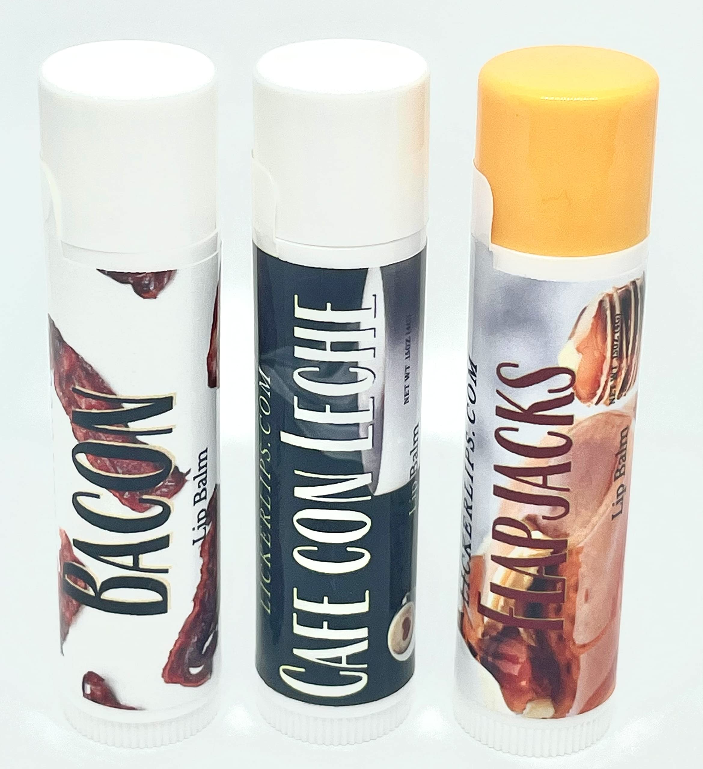 Lick 'er Lips Lip Balm Variety Pack - 3 Tubes with Breakfast Flavors (Bacon, Coffee & Cream, Flapjacks) - Moisturizing & Nourishing for Dry Lips - Perfect for Daily Use, Gifts, and Travel