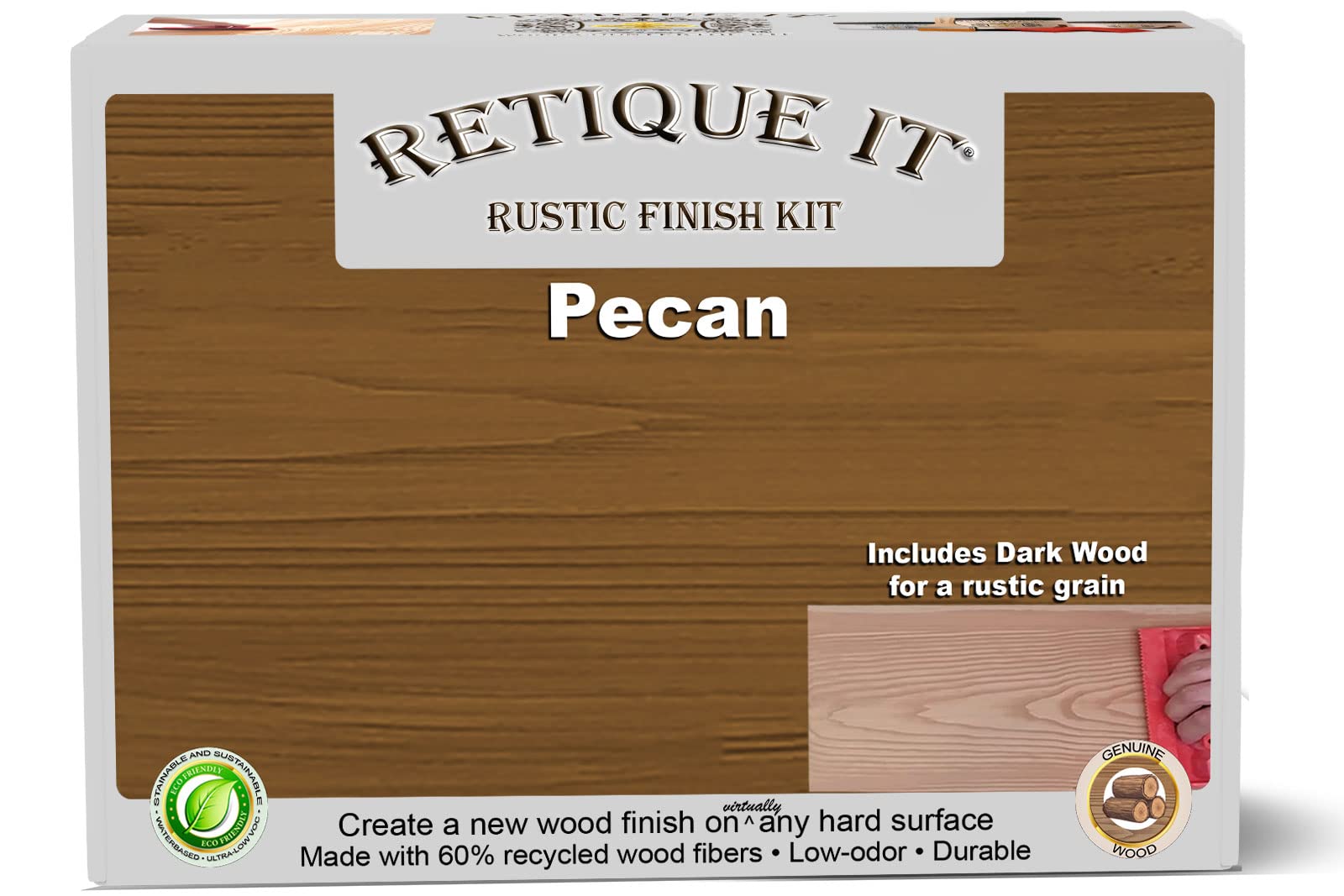 Retique It Gel Stain Liquid Wood Kit - Paintable Wood Stain for Furniture, Cabinets, Floors (100 sq ft Coverage, Rustic Pecan Finish) - Perfect for DIY Home Decor, Wood Restoration & Refinishing Projects