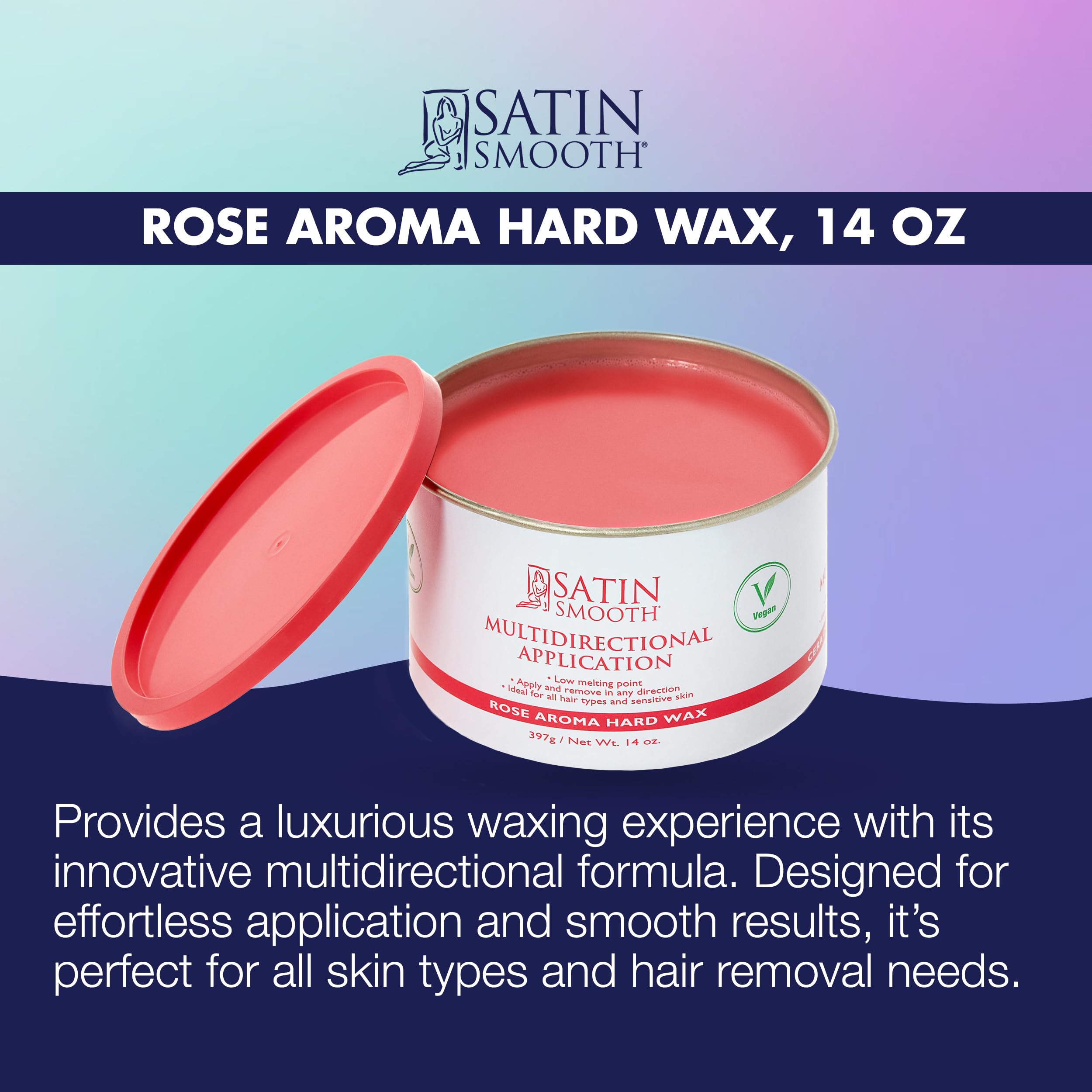 Satin Smooth Ruby Rose Hard Wax with Rose Aroma - 14oz Professional Hair Removal Wax for Sensitive Skin | At-Home Waxing & Salon Use