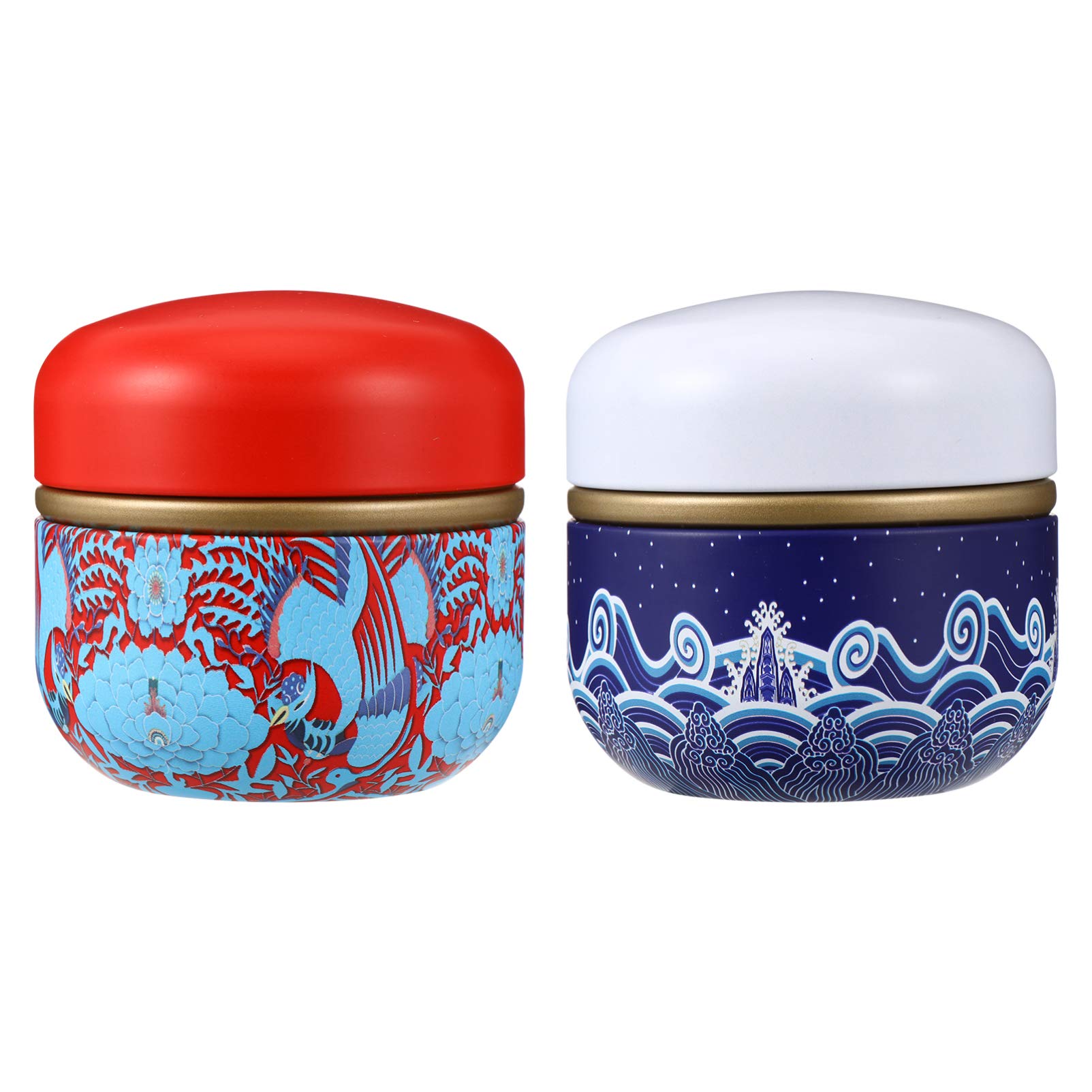 FRCOLOR 2-Pack Vintage Airtight Tea Canisters - Food Storage Containers for Loose Leaf Tea, Coffee, Sugar & Spices | Perfect for Pantry, Kitchen & Office Organization