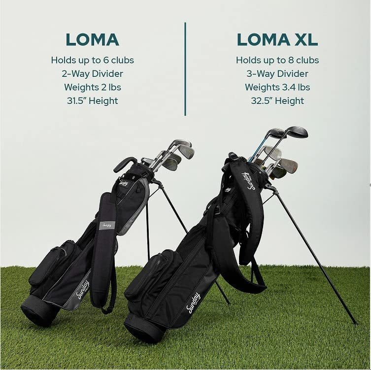Sunday Golf Loma XL Bag - Ultra Lightweight 3.4lbs Golf Stand Bag with Adjustable Strap - Perfect for Driving Range, Par 3 & Executive Courses - Easy Carry Pitch & Putt Golf Bag for Casual Play & Practice Sessions