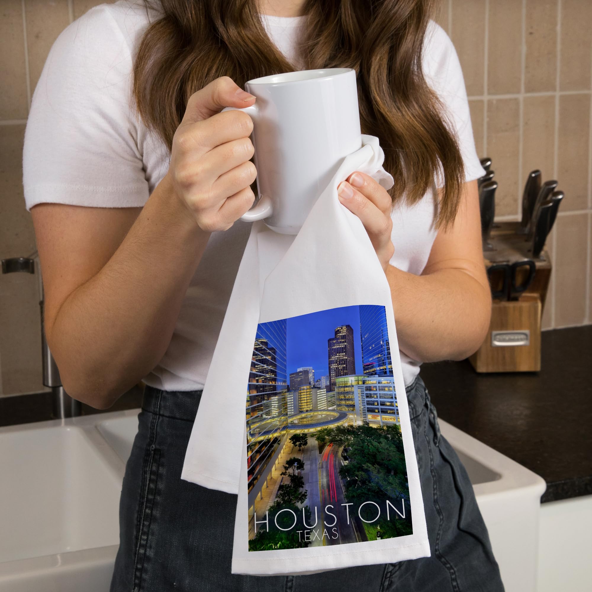 Lantern Press Houston Texas Downtown Skyline 100% Cotton Tea Towel - Decorative Hand Towel for Kitchen, Home Decor & Gifts | Perfect for Dish Drying, Wall Art & Housewarming Presents