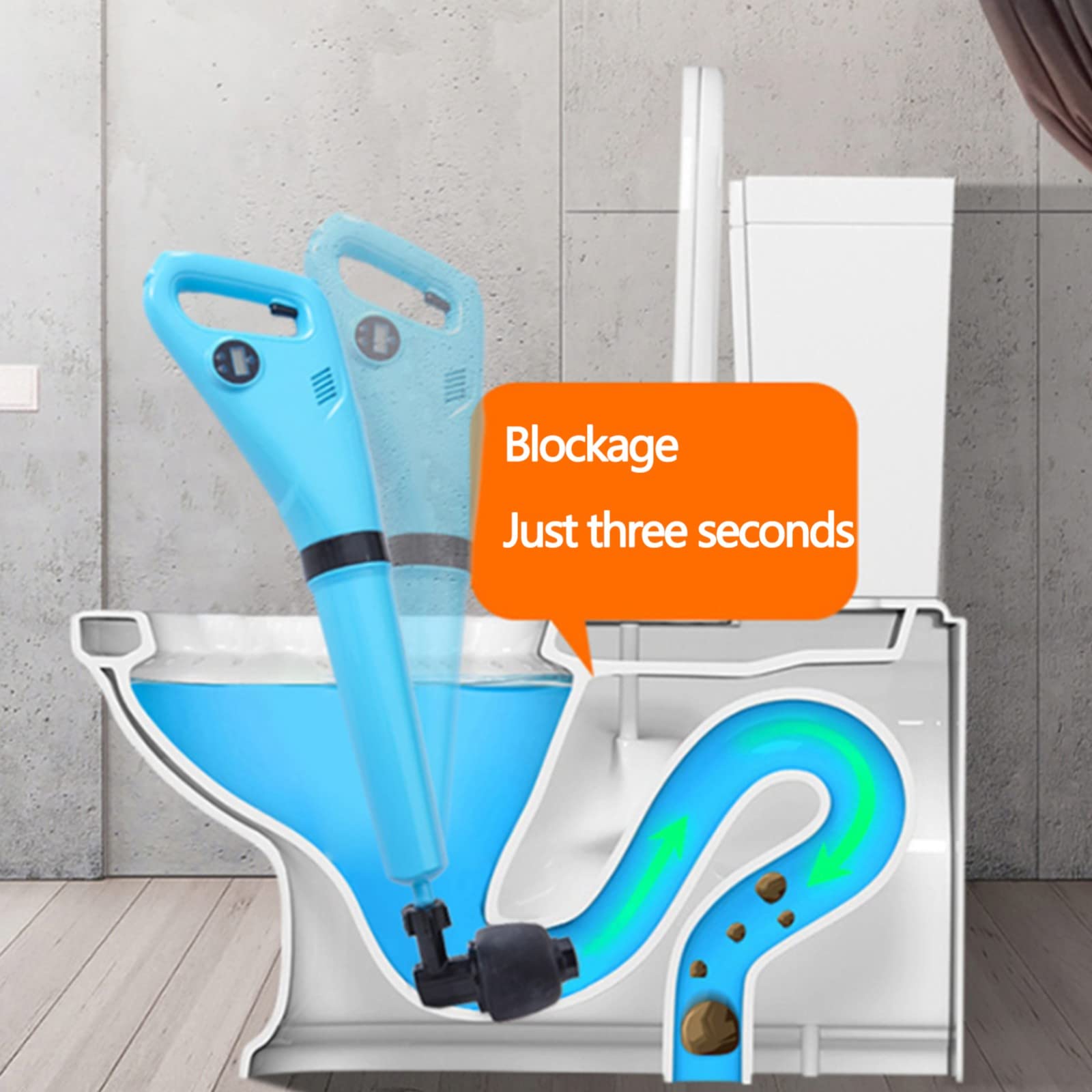 Electric Air Pressure Toilet Plunger - Powerful Pneumatic Drain Cleaner for Clogged Toilets, Shower Drains & Sink Pipes | Fast Unclogging in Seconds | Ideal for Bathroom, Kitchen & Household Plumbing Emergencies