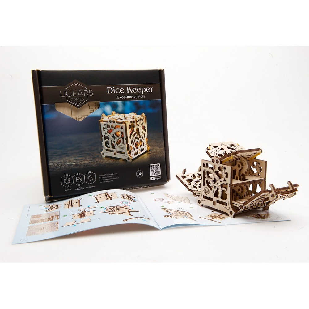 UGears Wooden Dice Keeper - Mechanical 3D Puzzle for Board Games & RPGs - Perfect for Dungeons & Dragons, Yahtzee, and Tabletop Gaming Accessories