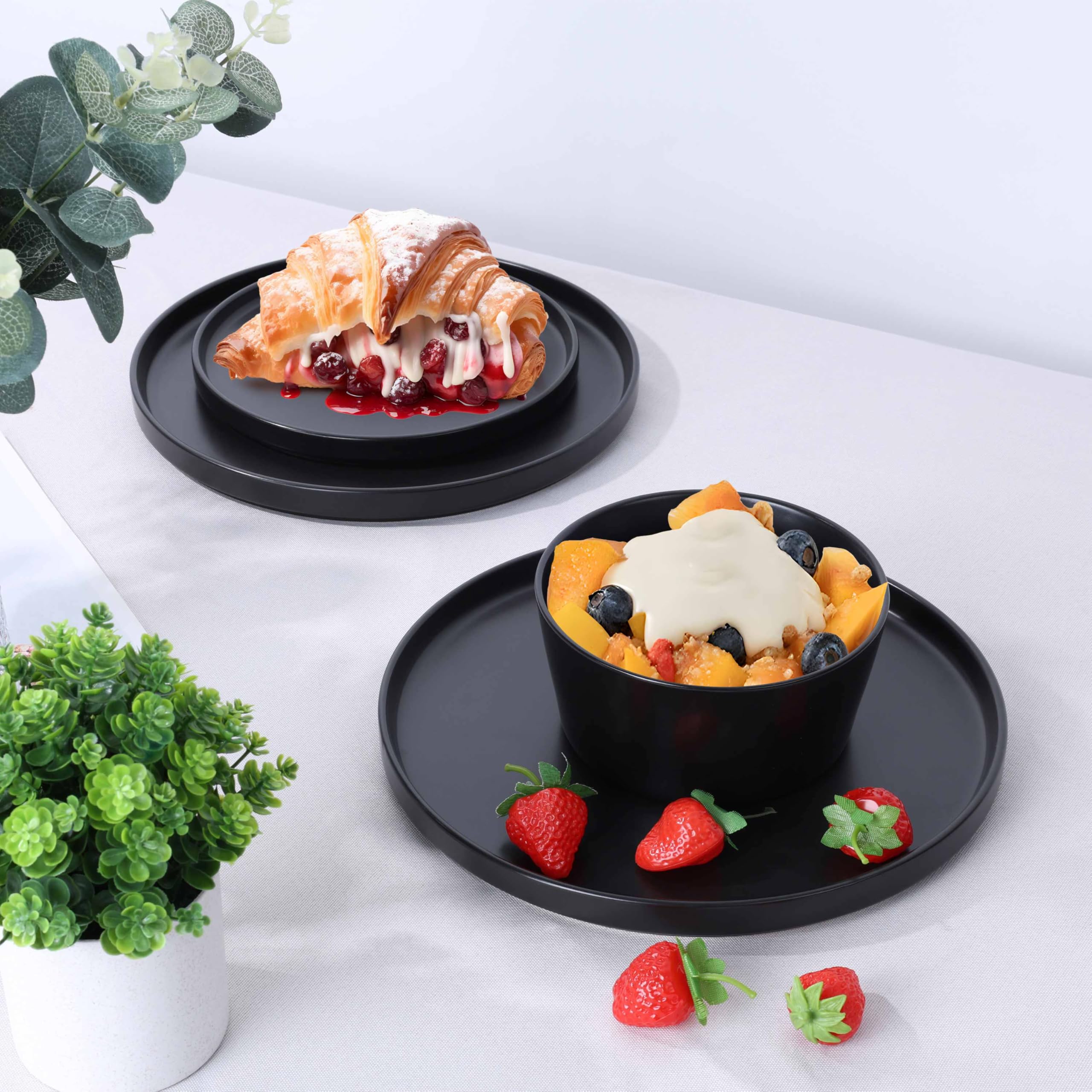 Herogo 18-Piece Stoneware Dinnerware Set for 6, Includes Dinner Plates & Bowls, Reactive Glaze Kitchen Dishes - Chip Resistant, Microwave & Dishwasher Safe, Matte Black - Perfect for Family Dinners, Restaurants, and Entertaining Guests