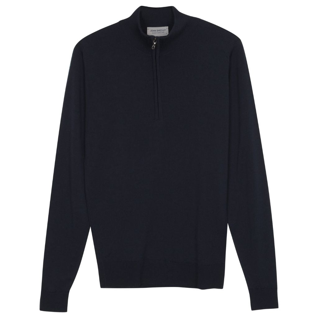 JOHN SMEDLEY Merino Wool Quarter Zip Sweater for Men - Premium Midweight Pullover in Midnight Blue | Perfect for Office, Casual Wear & Outdoor Activities