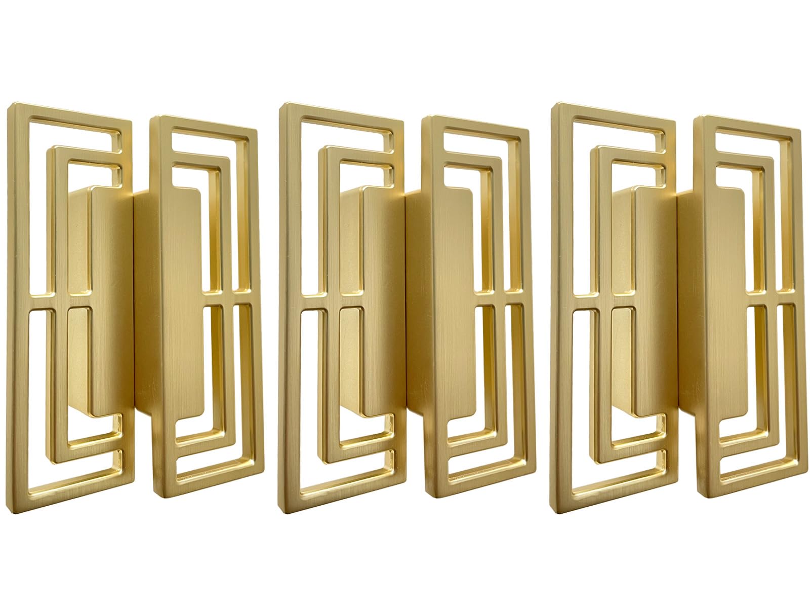 6Pcs Gold Brushed Drawer Handles Pulls - Modern Chinese Auspicious Pattern Cabinet Knobs, 32mm Double Hole Golden Copper Handles for Closet, TV Stand, Dresser & Furniture Hardware (Home Decor Upgrade)