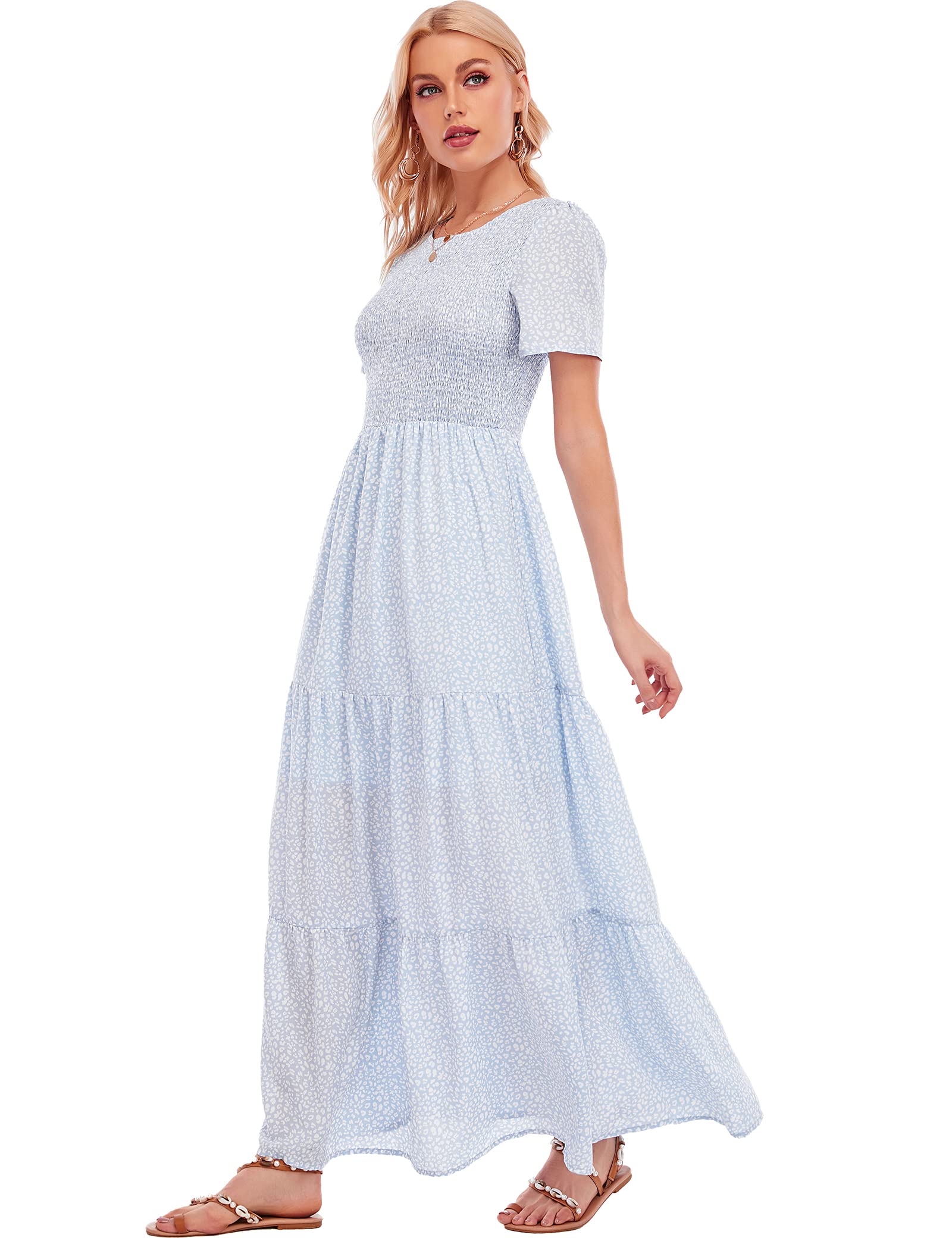 MANAIXUAN Women's Floral Maxi Dress - Summer Casual Short Sleeve A-Line Tiered Sun Dress for Beach, Party & Vacation | Plus Size Options Available