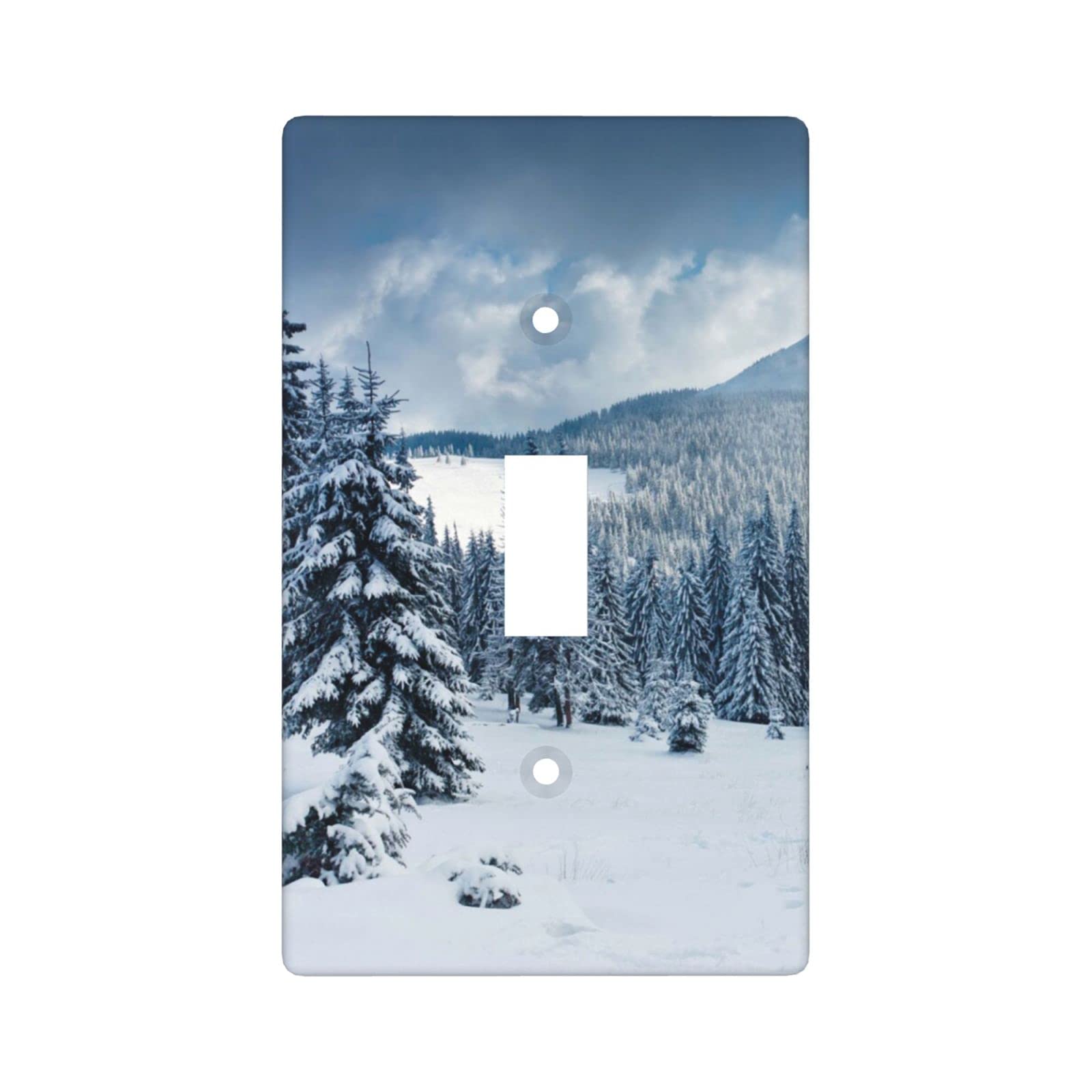 Winter White Snow Forest Christmas Landscape Light Switch Plate Cover - Plastic Wall Plate Decor Print for Holiday Home Decor - Single Gang Toggle Switch - Perfect for Living Room, Bedroom & Christmas Themed Parties