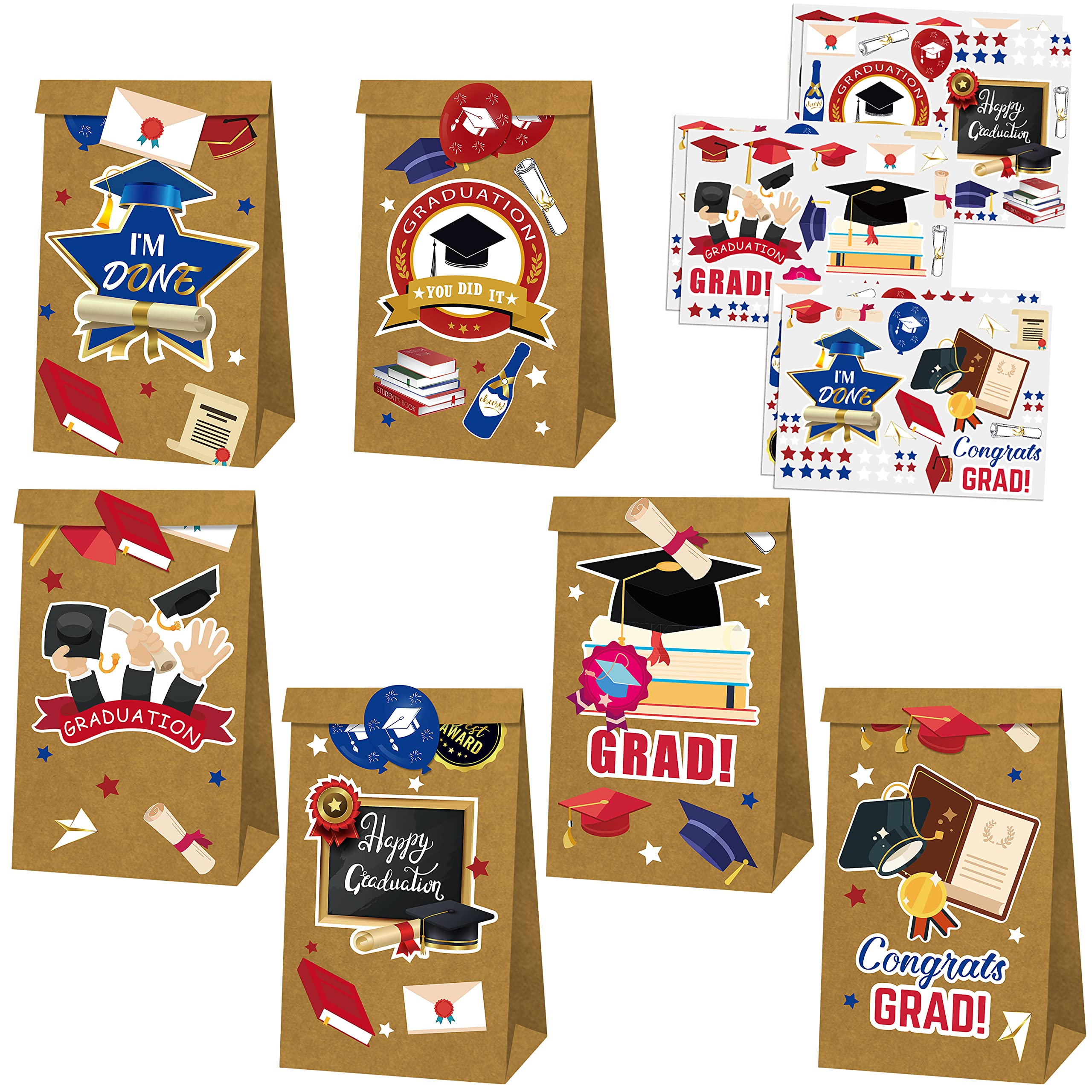 KatchOn Graduation Gift Bags 2025 - Pack of 18 | Premium Grad Party Favors with Decorative Stickers | Graduation Party Supplies & Decorations | Perfect for High School & College Graduation Celebrations