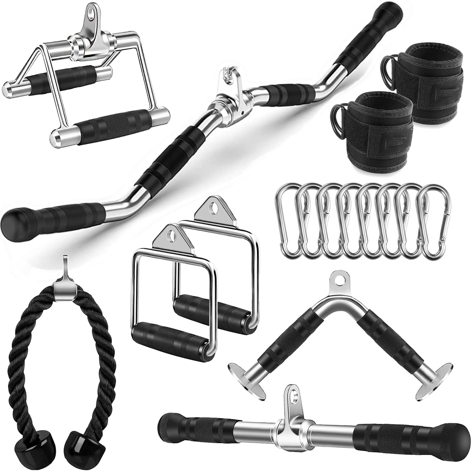 Heavy Duty Tricep Press Down & LAT Pulldown Cable Machine Attachments - Premium Home Gym Accessories for Strength Training & Muscle Building - Perfect for Triceps Workouts, Back Exercises & Full-Body Fitness Routines