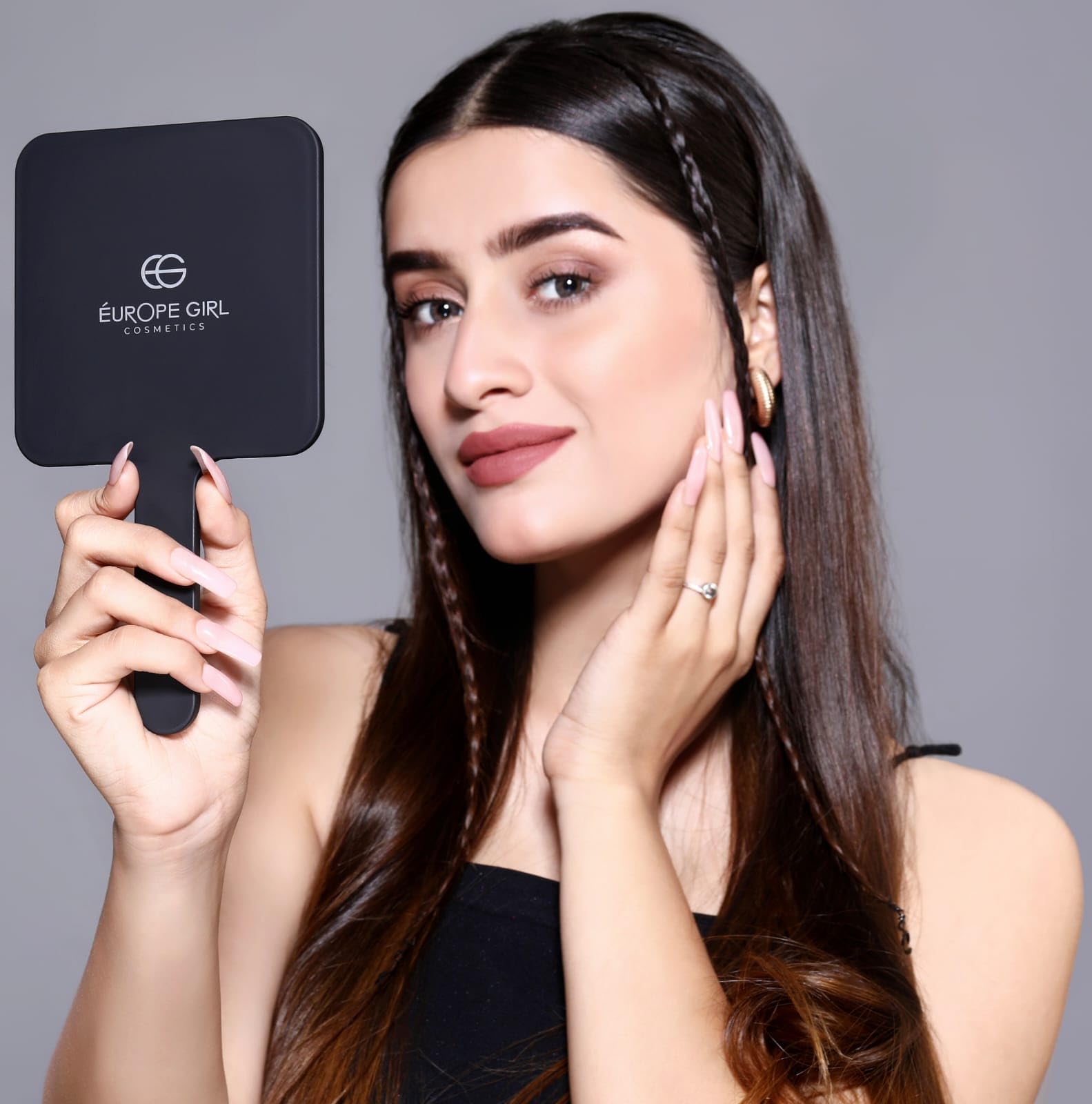 European Style Hand Mirror for Women - Lightweight & Compact Square Makeup Mirror in Black - Perfect for Travel, Home, and Professional Makeup Application