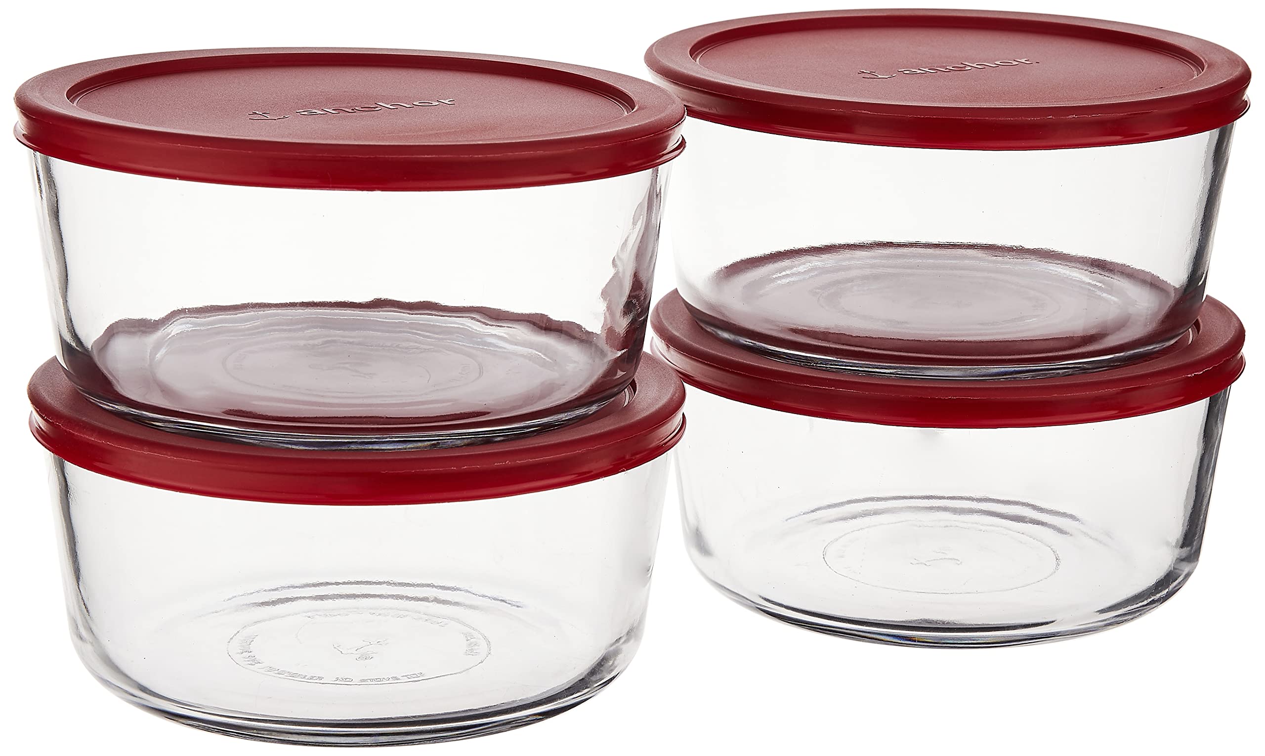 Anchor Hocking 7-Cup Round Glass Food Storage Containers with Airtight Red Plastic Lids - Set of 4 for Meal Prep, Leftovers & Pantry Organization | BPA-Free Kitchen Storage Solution