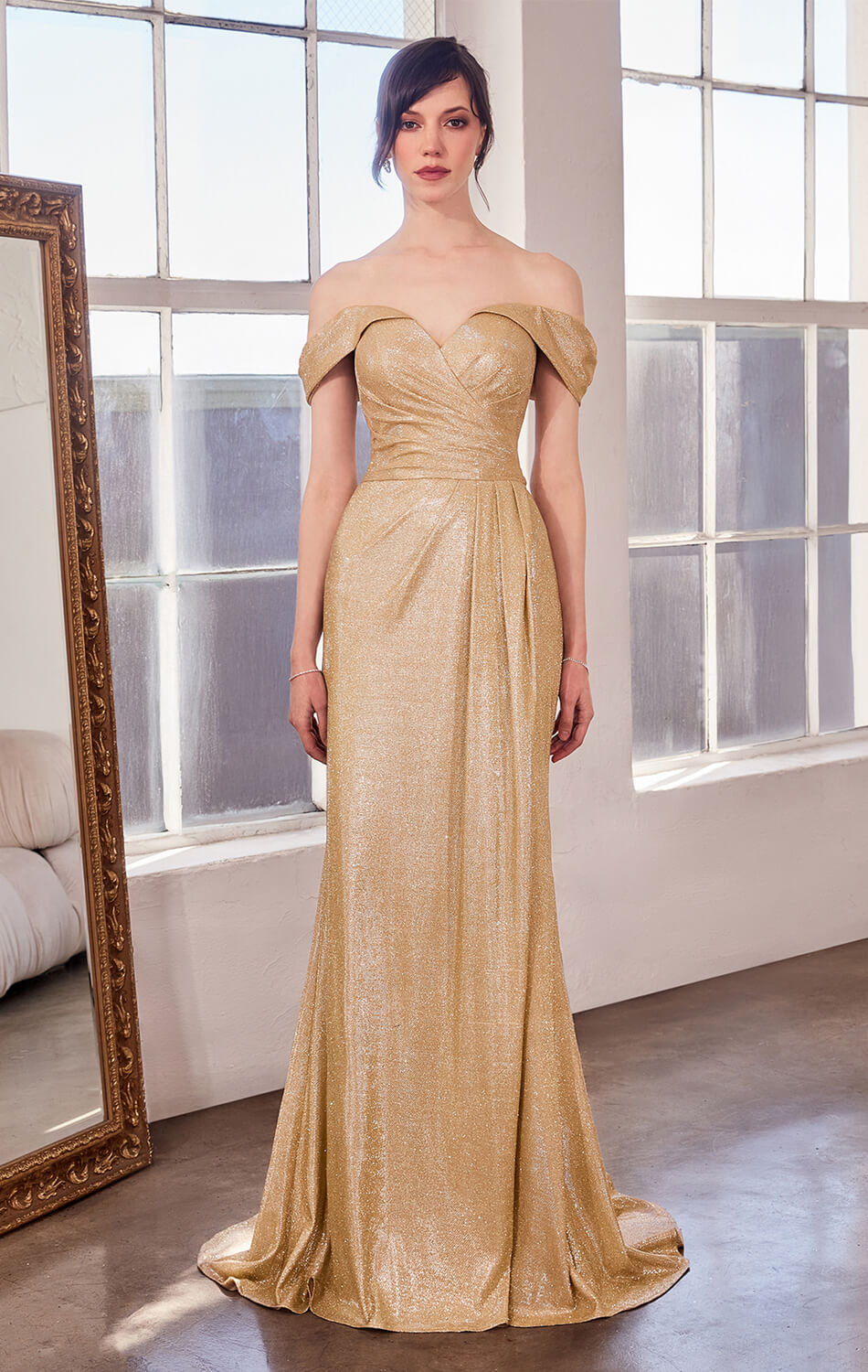 Hepburn Gown - Metallic Off the Shoulder Long Fitted Dress for Women | Elegant Evening Gown for Prom, Wedding, Cocktail Party & Formal Events