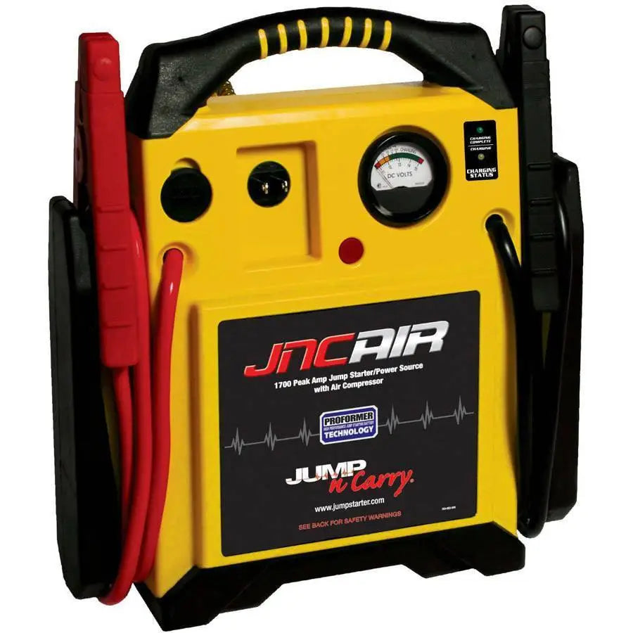 Clore Jump N Carry 1700 Peak Amp Portable Car Jump Starter with Built-in Air Compressor - Emergency Battery Booster for Cars, Trucks & SUVs - Perfect for Roadside Assistance & Camping Trips
