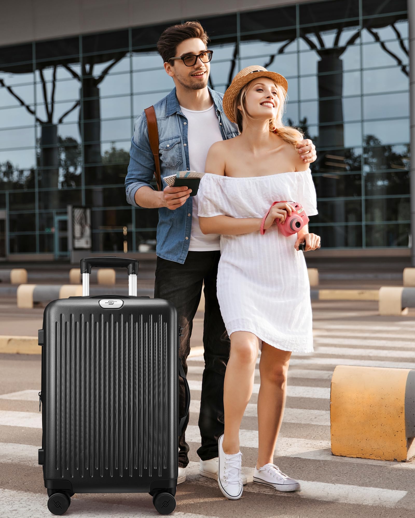 3 Piece Expandable Hardshell Luggage Set with Double Spinner Wheels & TSA Lock - Black | Lightweight Travel Suitcase for Business Trips, Vacations & International Flights