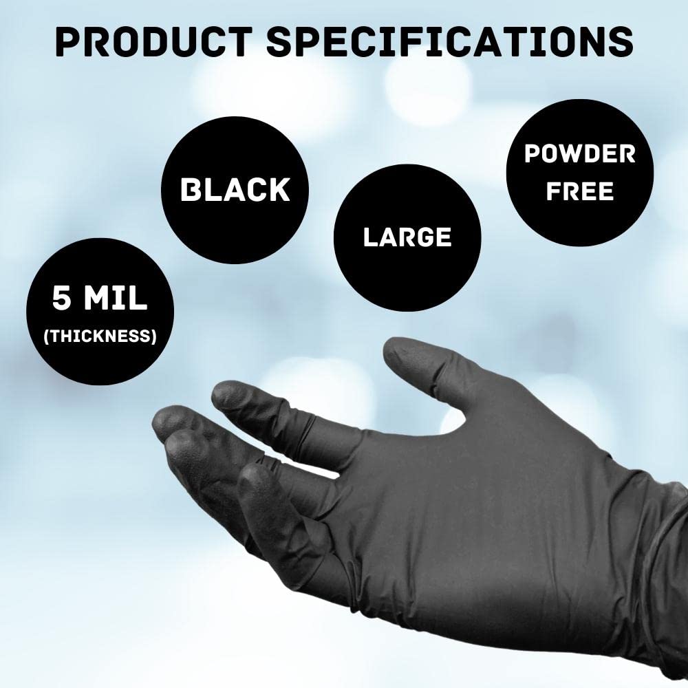 Premium Black Nitrile Gloves - Latex-Free, Powder-Free Disposable Gloves (Large Size, 5 Mil Thickness, 2000 Pack) - Ideal for Medical, Laboratory, Food Handling & Cleaning Protection
