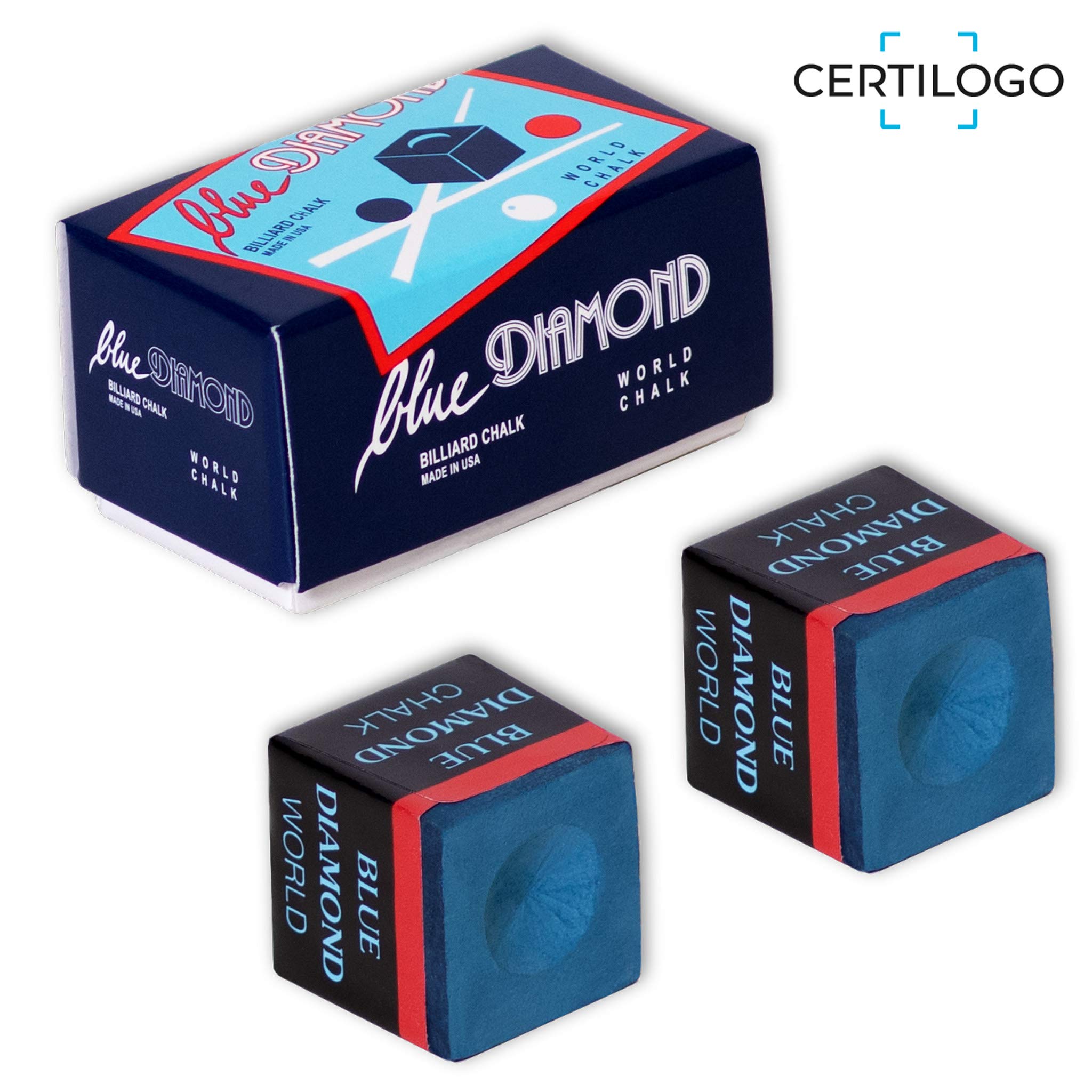 Premium Blue Diamond Billiard Chalk with Certilogo Authentication - 2 Pack for Pool, Snooker & Carom Players - Perfect for Professional Cue Tips & Smooth Shots