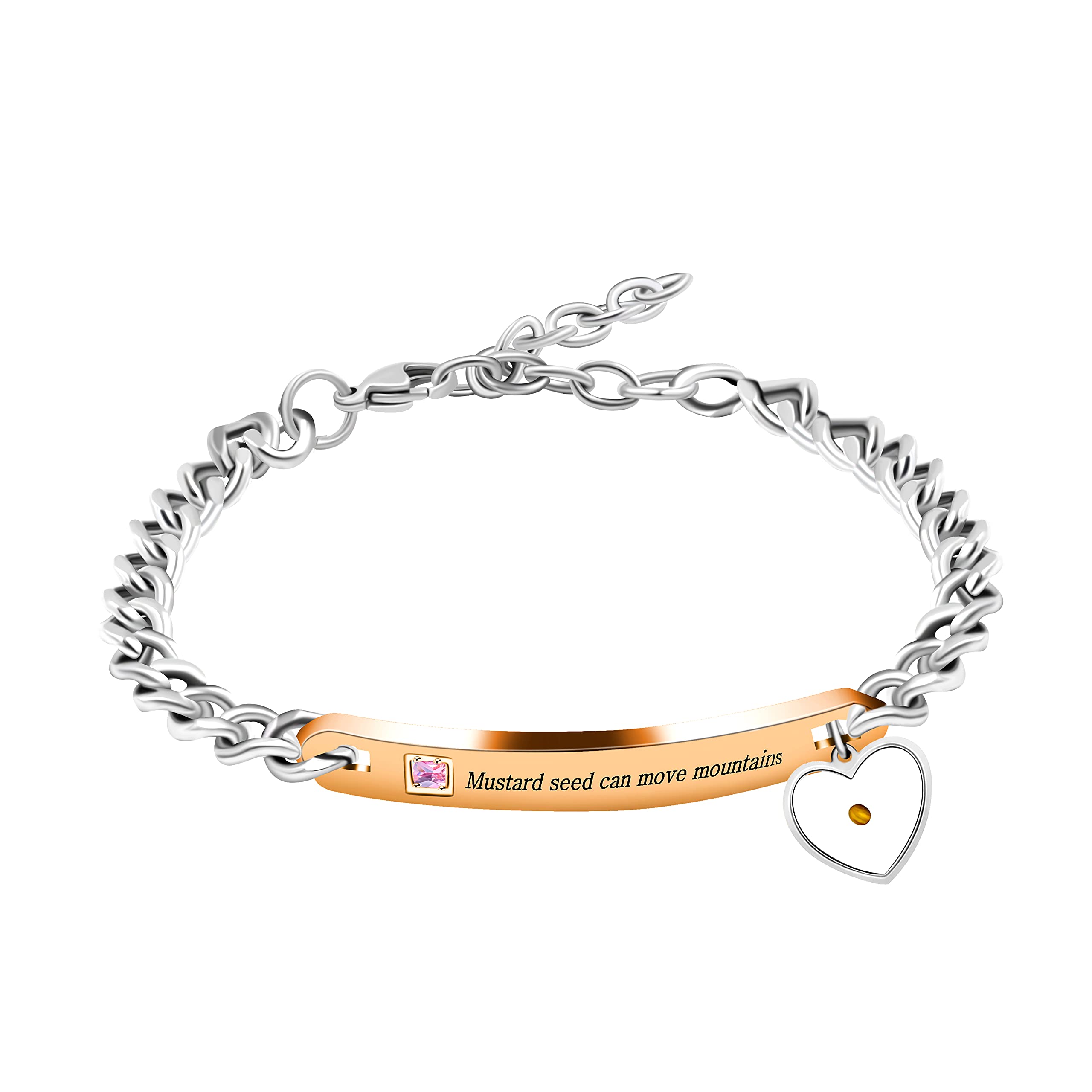 Uloveido Stainless Steel Chain Bangle Bracelet - Engraved 'Faith as Small as Mustard Seed Can Move Mountains' Y1133 - Elegant Religious Jewelry for Women, Perfect for Church, Weddings & Daily Wear