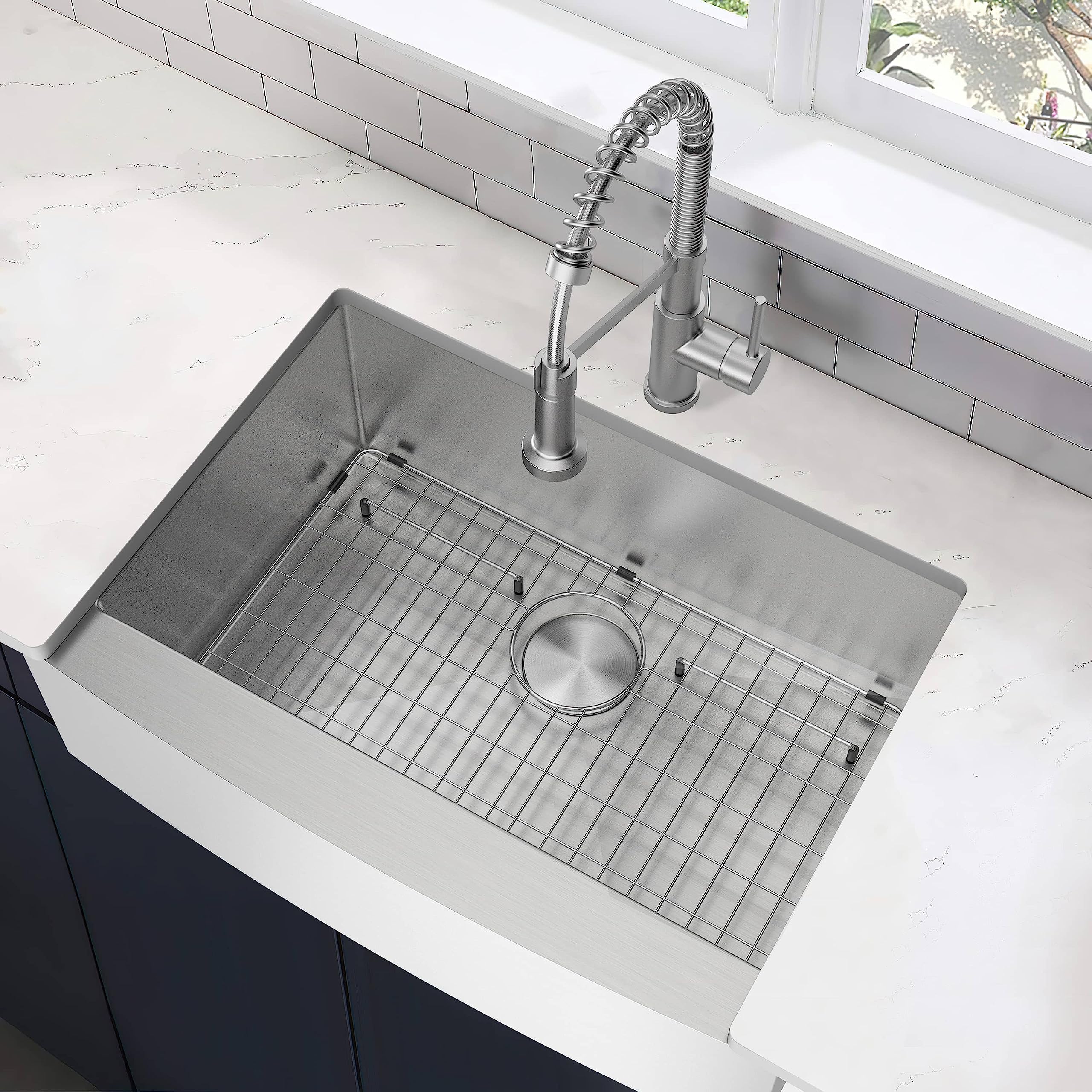 Premium 30-Inch Stainless Steel Farmhouse Kitchen Sink - 16-Gauge Single Bowl Apron Front Design for Modern & Rustic Kitchens | Perfect for Cooking, Washing Dishes & Food Prep