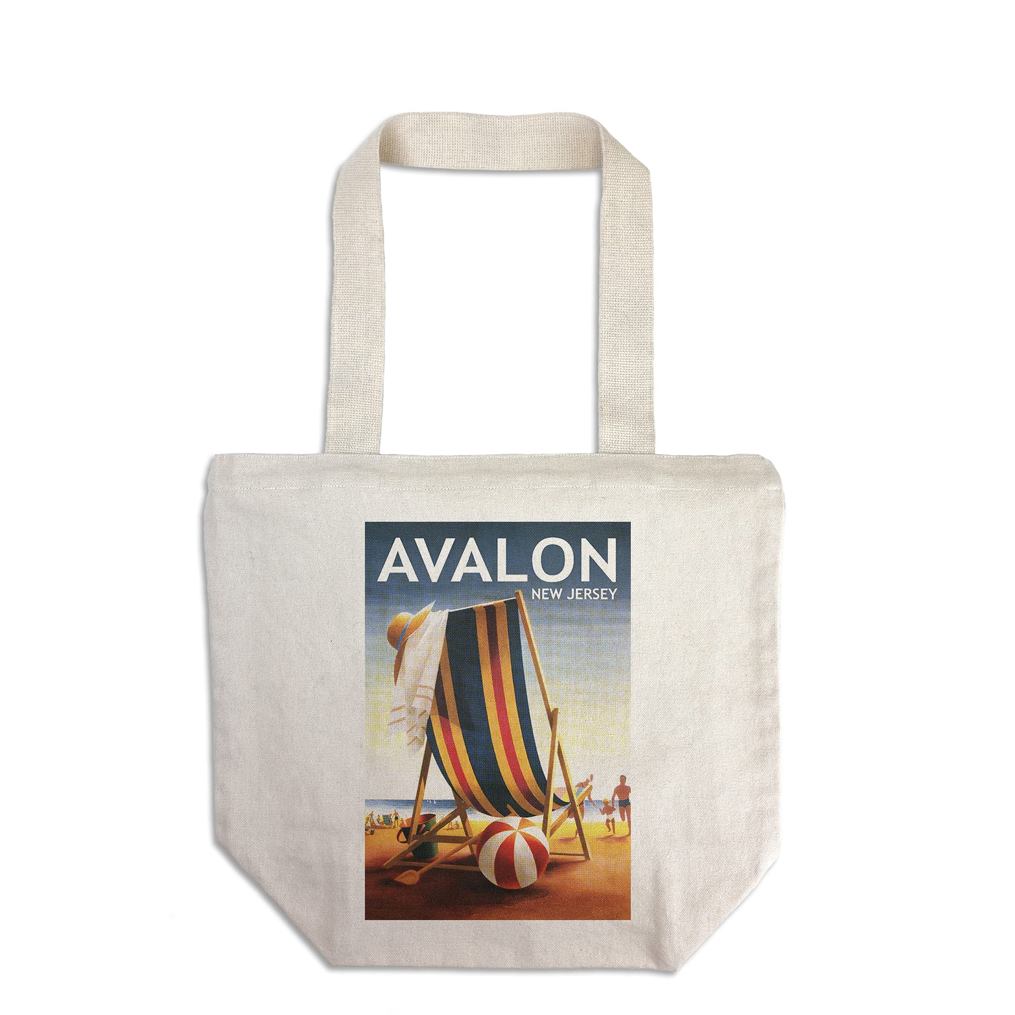 **Lantern Press Avalon New Jersey Beach Chair and Ball - 100% Cotton Canvas Reusable Tote Bag for Shopping, Travel & Beach Day Essentials**