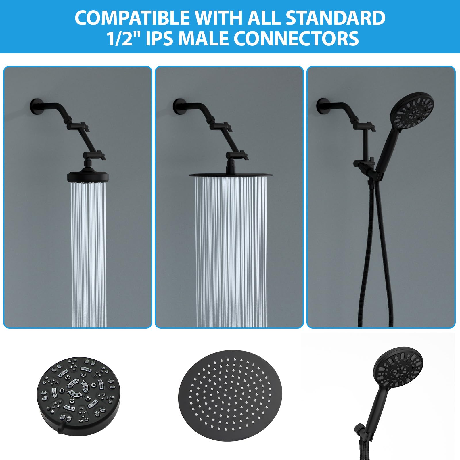 Lordear 4 Inch Black Shower Extension Arm - Adjustable Height & Angle Stainless Steel Shower Head Extender with Universal Connection for Rain Shower | Perfect for Bathroom Renovation & Spa-Like Shower Experience