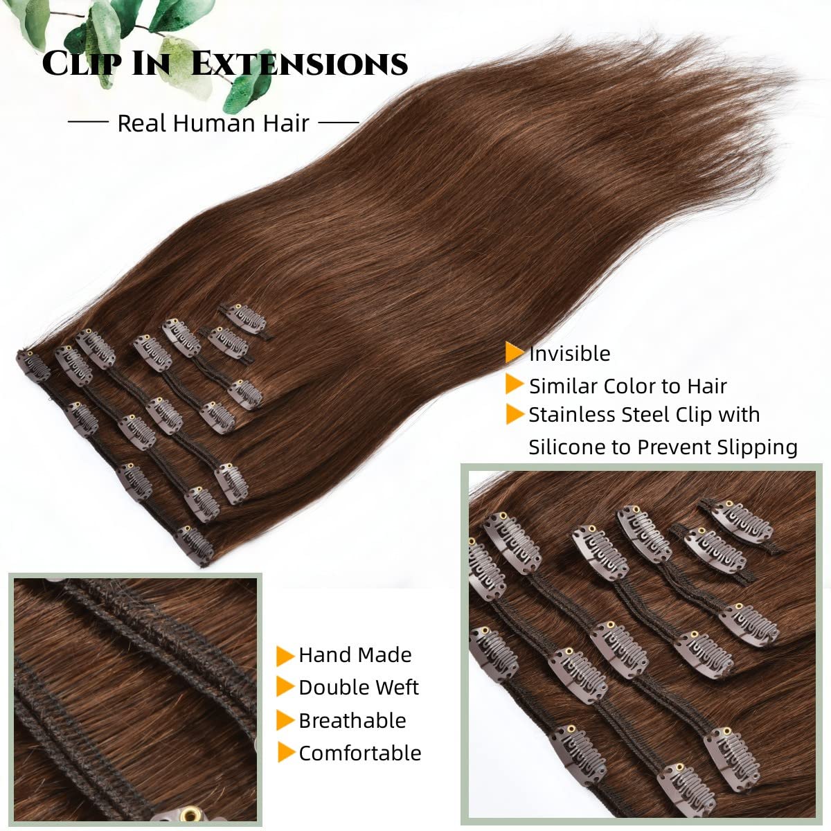 Clip in Hair Extensions 16 Inch - 7pcs 120g Real Human Remy Hair Extensions for Women, Straight Natural Hair Weft with Clips (#4 Brown) | Perfect for Volume Boost, Styling & Special Occasions