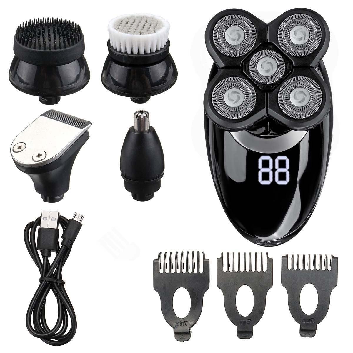 5-in-1 Rechargeable Electric Razor for Men with Floating Heads - Waterproof Shaver, Hair Clipper, Nose & Ear Trimmer, Facial Cleaning Brush - Perfect for Travel, Home & Gym Grooming