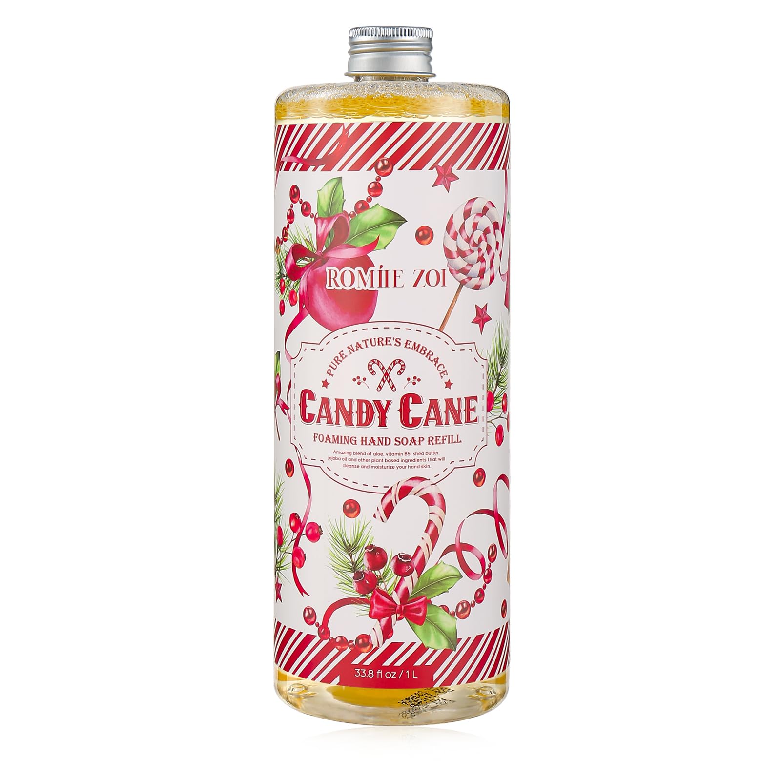 Christmas Foaming Hand Soap Refill - Candy Cane Scent with Peppermint Aroma, Gentle Moisturizing Formula for Home & Kitchen, 1 Liter (33.8 Fl Oz) - Perfect for Holiday Hand Washing & Gift Giving