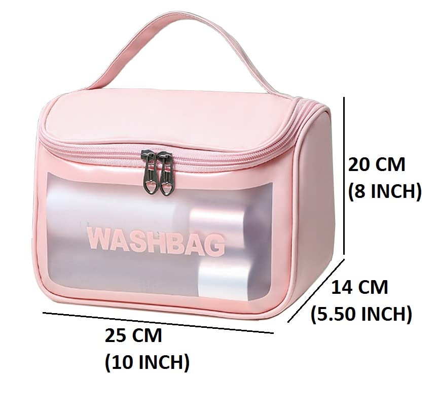 Transparent PVC Cosmetic Travel Bag - Pink Toiletry Organizer for Women & Girls, Perfect for Travel & Daily Use