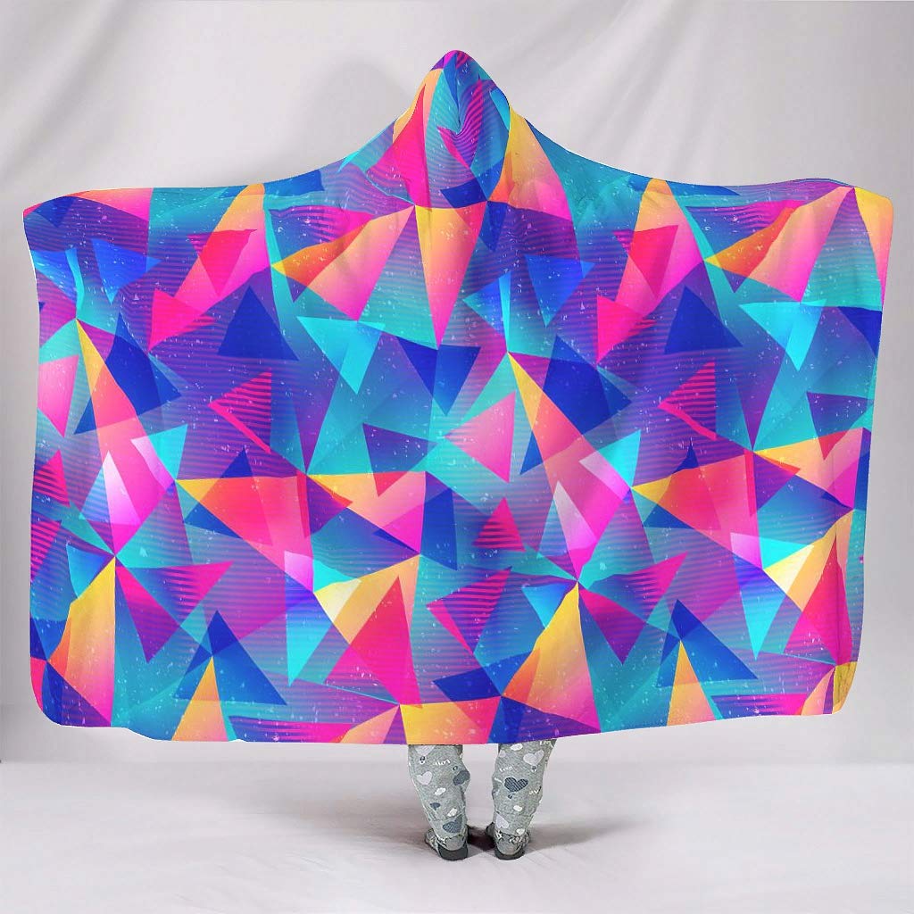**Rainbow Triangle Hooded Blanket - Ultra Soft Sherpa & Fleece Wearable Blanket for Kids & Adults - Cozy Warm 50x60 Inch - Perfect for Lounging, Movie Nights & Winter Snuggles**