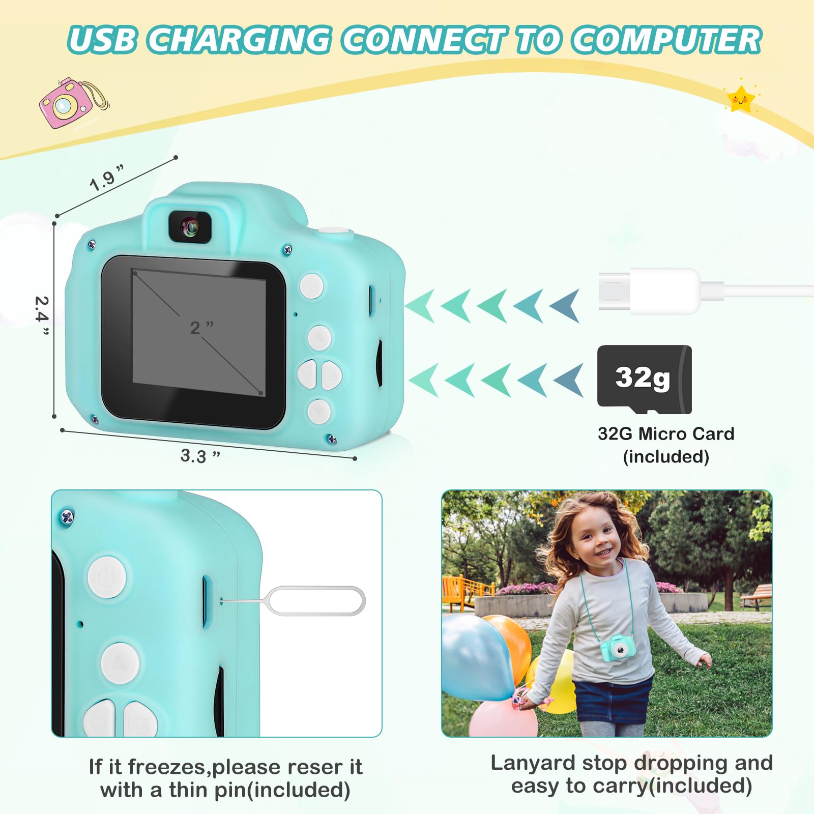 Kids Digital Camera for Girls & Boys Ages 3-12 - HD Selfie Camera with 32GB SD Card, Portable Toy Camera for Toddlers - Perfect Christmas Birthday Gift for Children | Capture Playtime, Travel & Family Moments