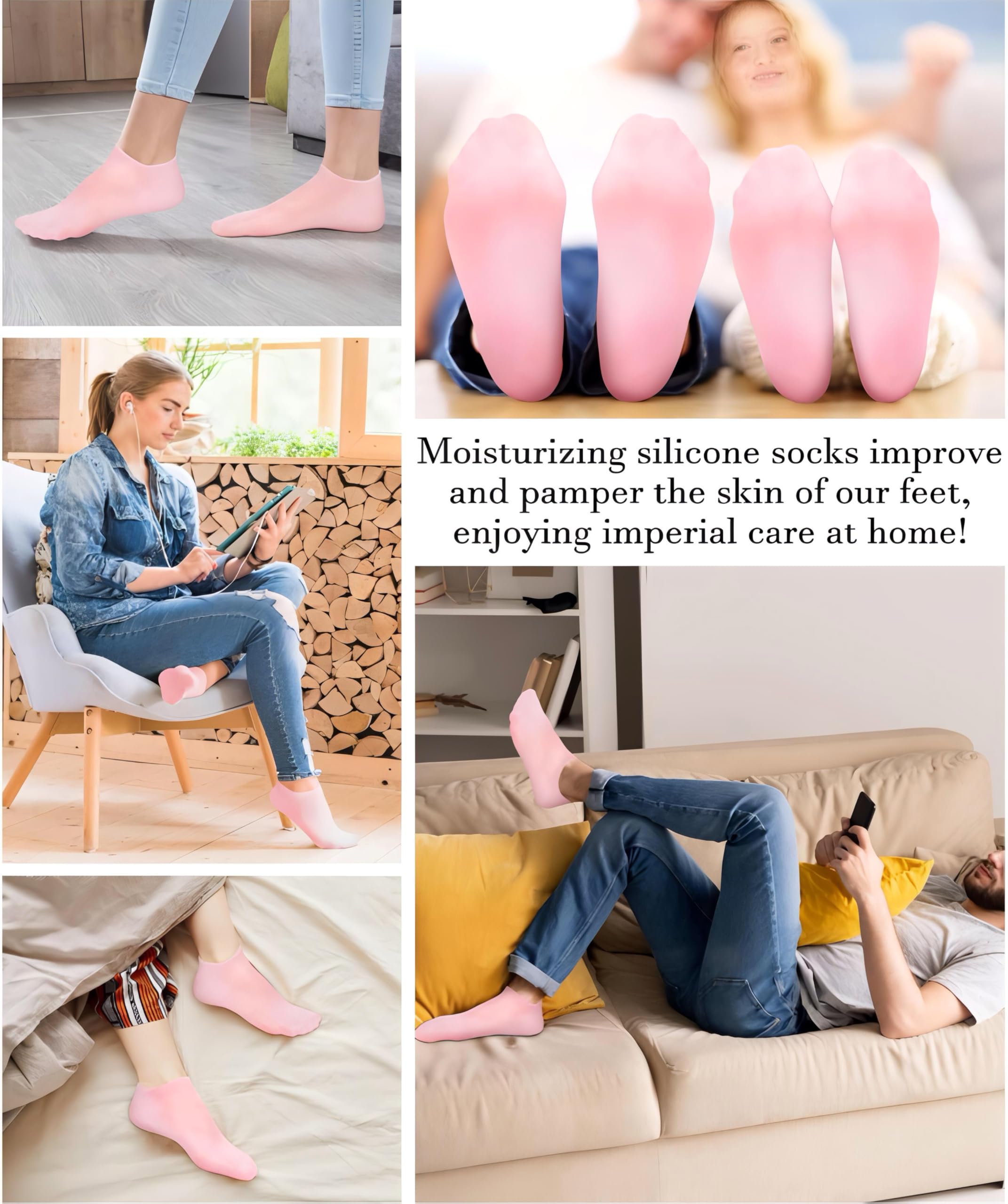 Qenixo Moisturizing Gel Lined Socks for Dry Cracked Feet - Soft Reusable Spa Socks with Lotion Infusion for Women - Perfect for Nighttime Foot Care & Cracked Heel Repair
