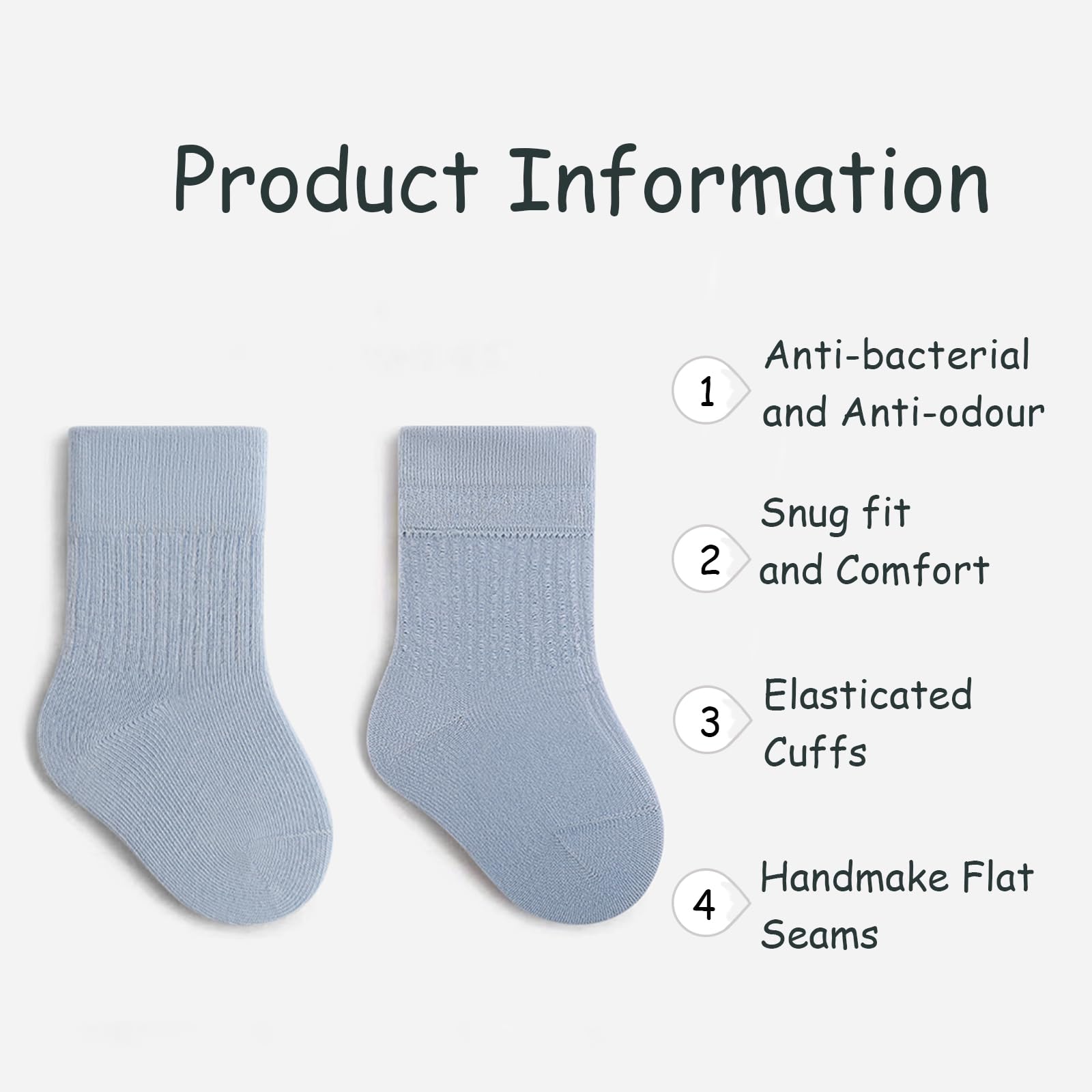 5 Pairs Soft Cotton Toddler Crew Socks - Stretchy Elastic Baby Socks for Boys & Girls - Unisex Solid Color Kids Socks for Everyday Wear, Playtime & School