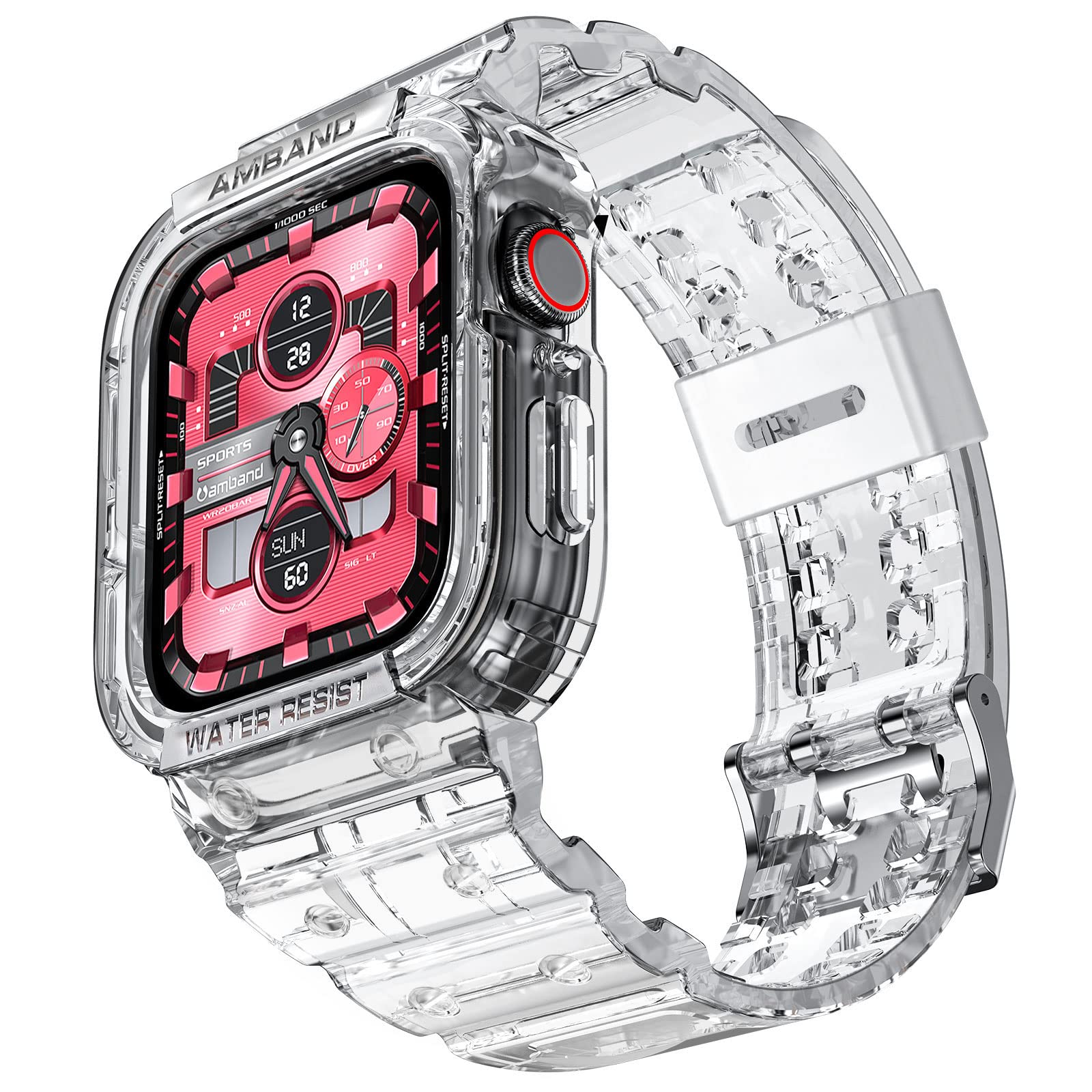 amBand Rugged Protective Case Compatible with Apple Watch Series 8/7/6/5/4/3/2/1 & SE (45mm 44mm 42mm) - Military-Grade Sport Band with Clear Bumper for Men & Women - Perfect for Outdoor Activities, Workouts & Daily Use