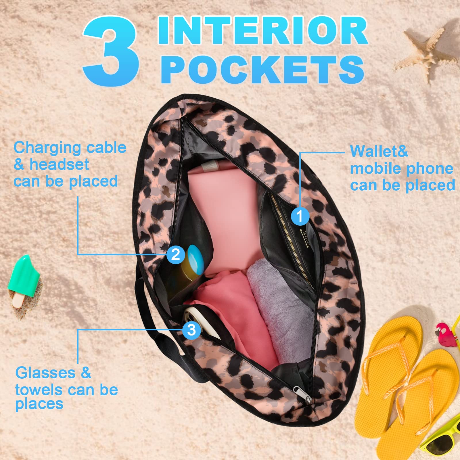 **Large Waterproof Beach Bag for Women - Sandproof Tote with Zipper & Pockets - Perfect for Travel, Vacation, Pool & Gym**    *Ideal for beach trips, swimming, gym workouts, and weekend getaways!*