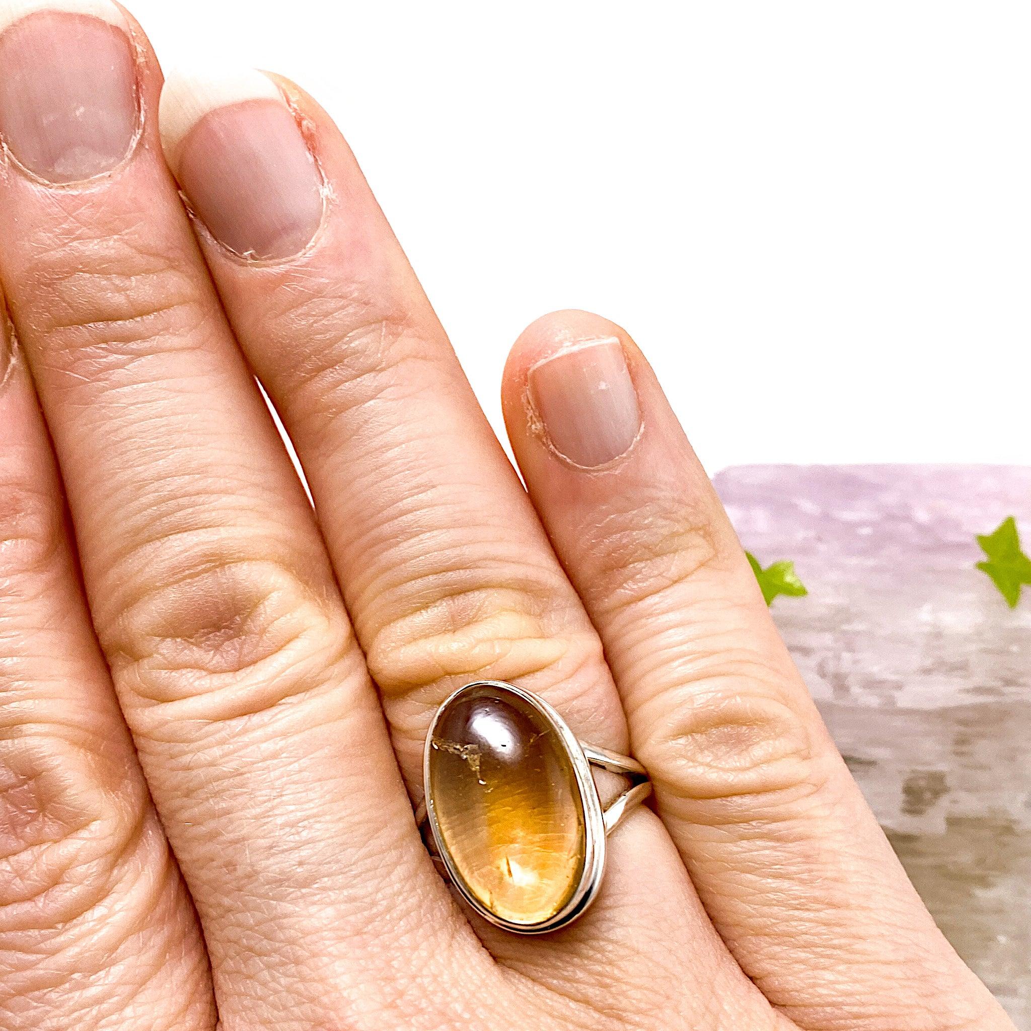 Natural Citrine Gemstone Oval Ring - Size 9 - KRGJ1116 - Elegant Jewelry for Women, Perfect for Weddings, Parties & Everyday Wear