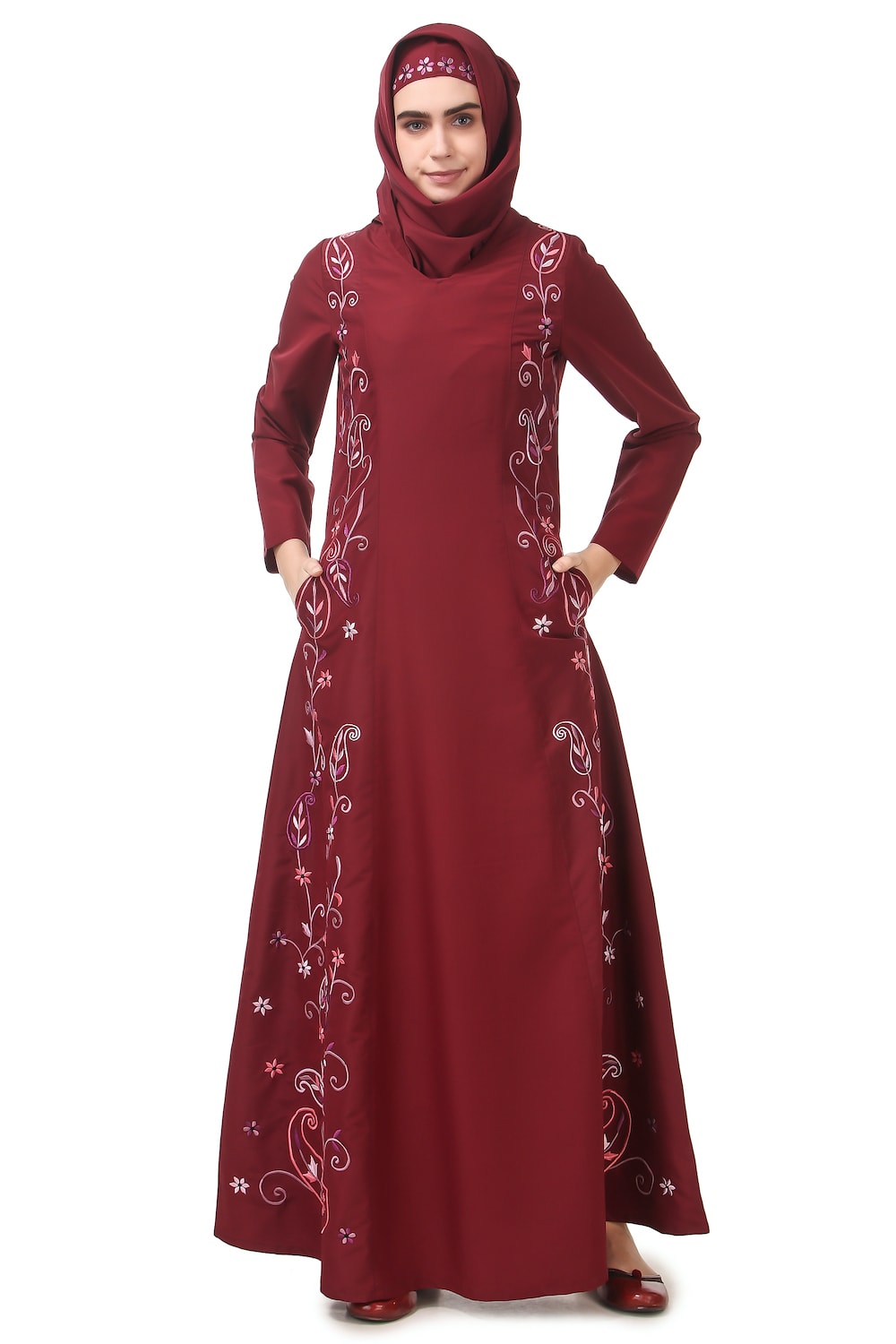 Elegant Fully Embroidered Side Panels Princess Seam Abaya Dress - Modest Islamic Fashion for Women - Perfect for Prayer, Special Occasions & Everyday Wear