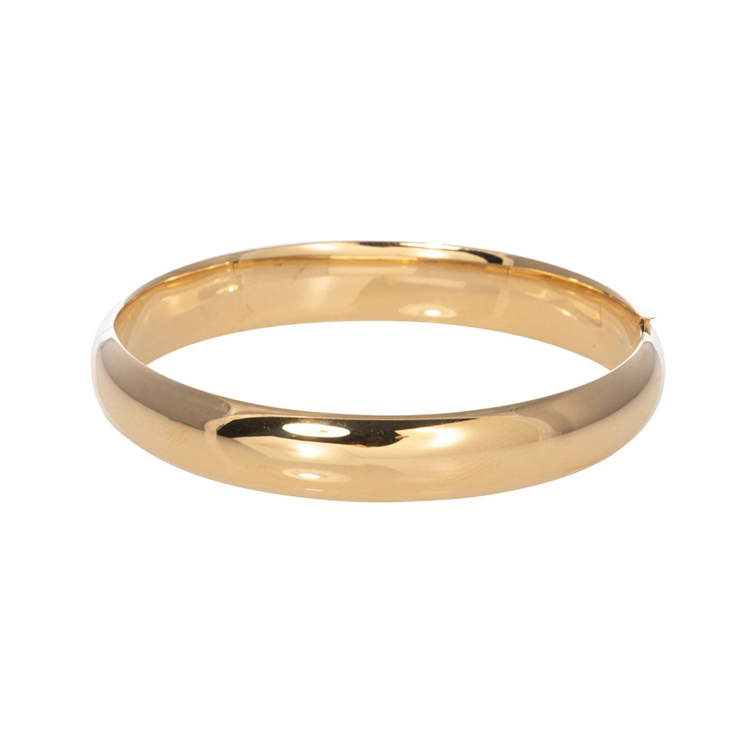 14K Yellow Gold Polished 10mm Bangle Bracelet for Women - Elegant Solid Gold Cuff Jewelry for Everyday Wear & Special Occasions