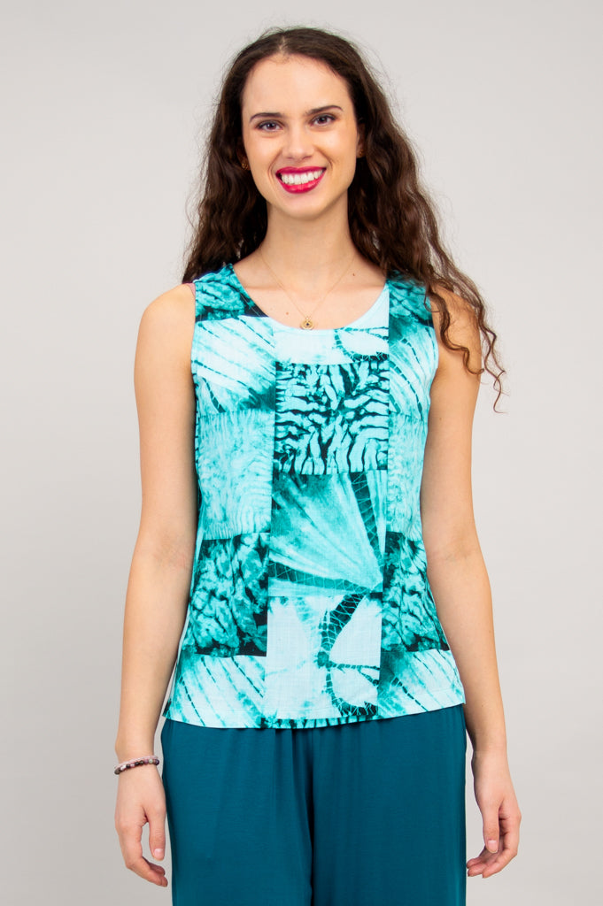 Dena Tank Top - Shibori Dyed Linen Bamboo Blend Women's T-Shirt for Summer Casual Wear and Boho Style Outfits