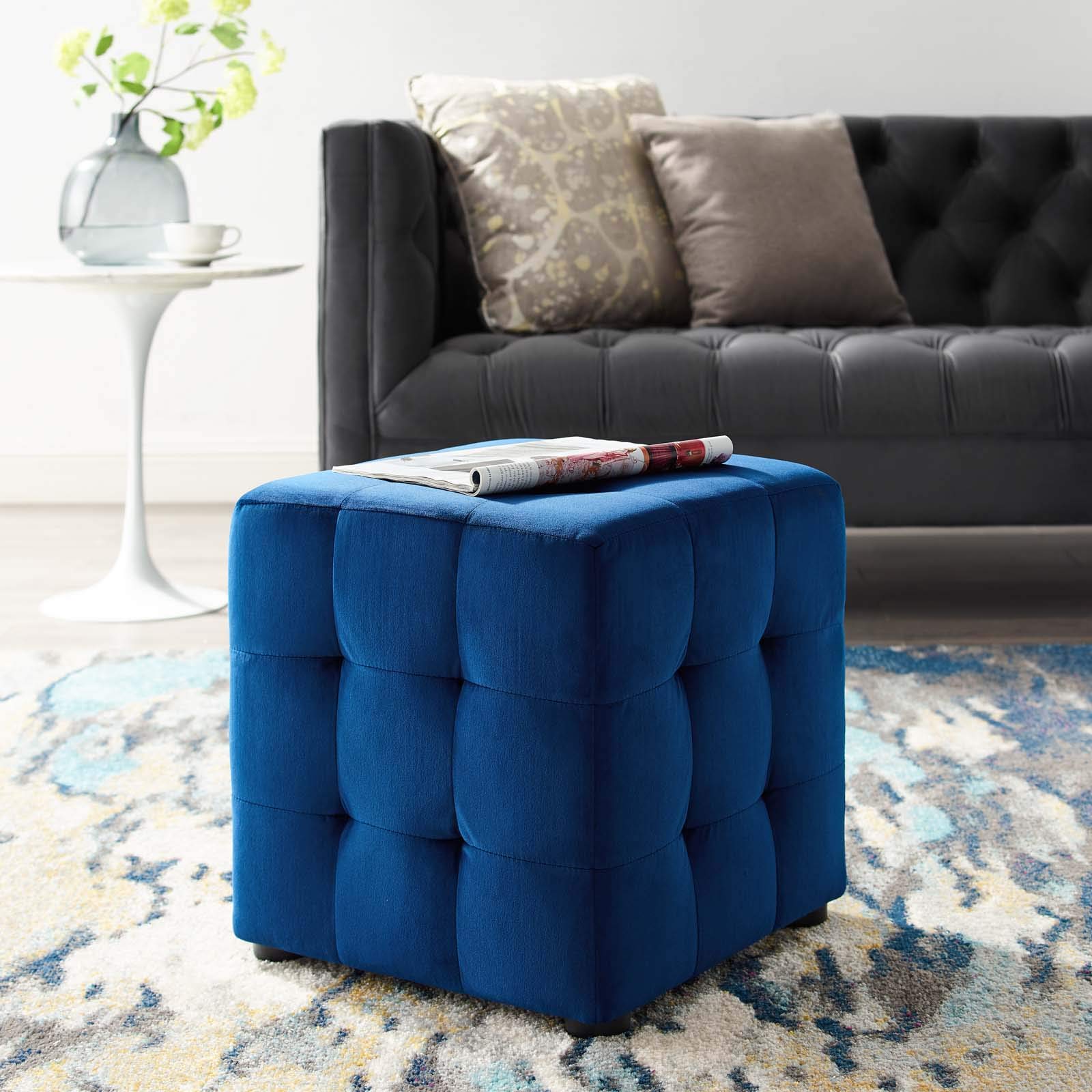 Modern Velvet Accent Chair with Ottoman - Navy Blue Contemporary Living Room Lounge Furniture for Relaxing & Stylish Home Decor