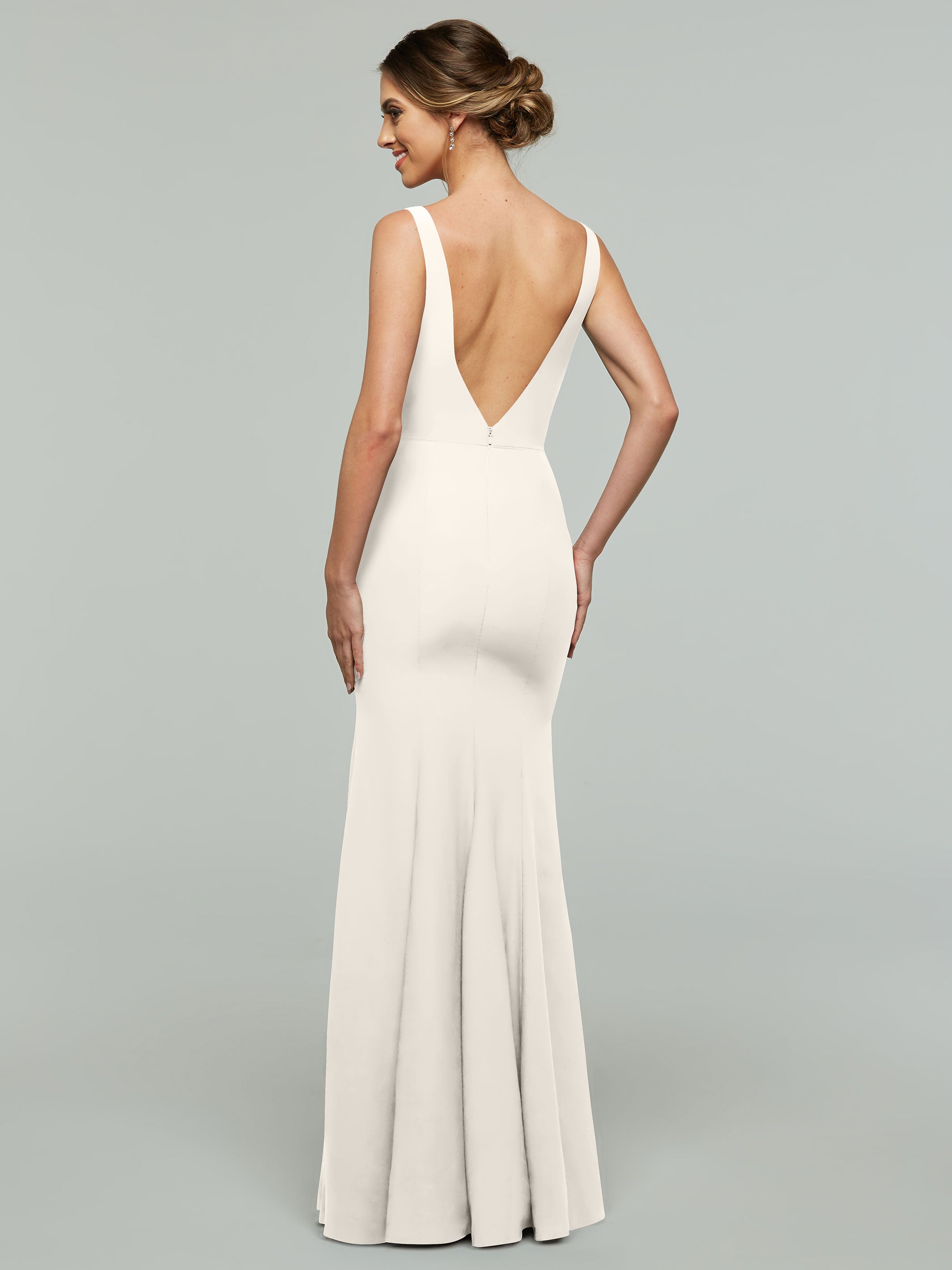Elegant 83010 Mermaid Stretch Chiffon Bridesmaid Dress with Plunging V-Neckline - Perfect for Beach Weddings, Formal Events & Evening Parties