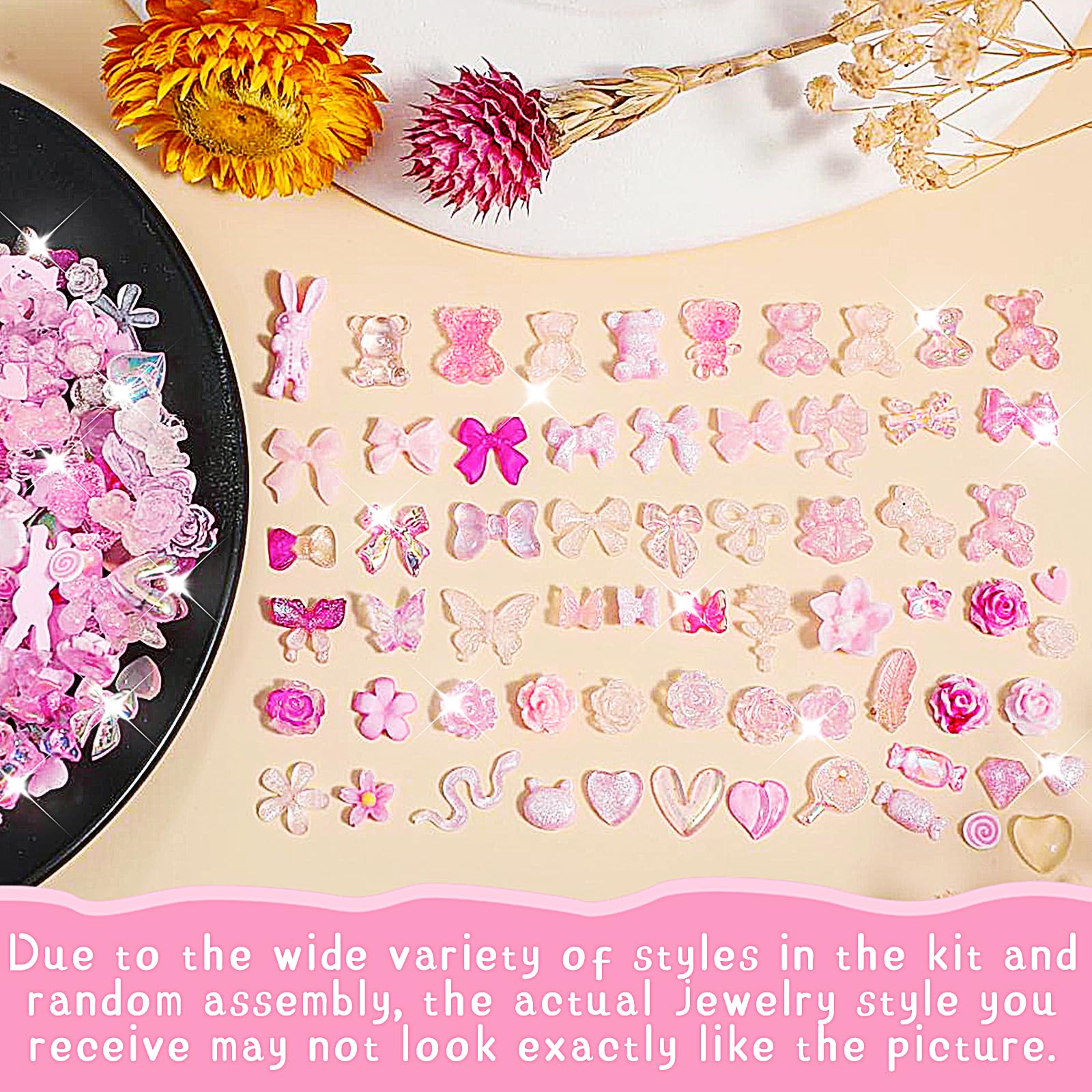 200 Pcs 3D Nail Charms Set - Rose, Bow, Flower & Heart Shaped Nail Art Accessories for DIY Nail Decoration | Perfect for Nail Salons, Home Manicures, Parties & Gift Giving