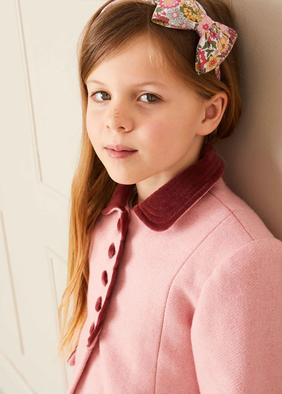 Pink Single Breasted Scallop Detail Coat for Girls (2-10 Years) - Perfect for School, Parties & Special Occasions