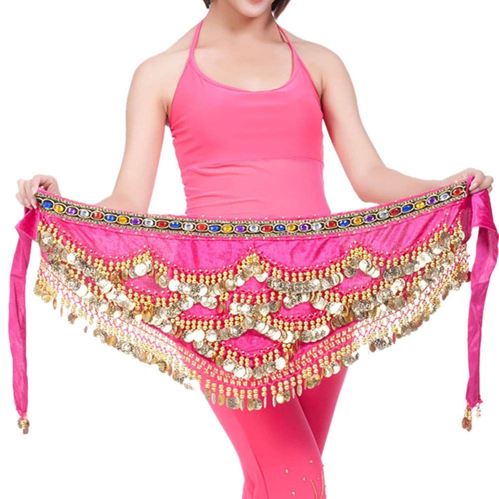 Multicolor Belly Dance Hip Scarf with Gold Coins - Skirt Wrap Belt for Dance Costume Accessories, Perfect for Performances, Parties, and Fitness Classes
