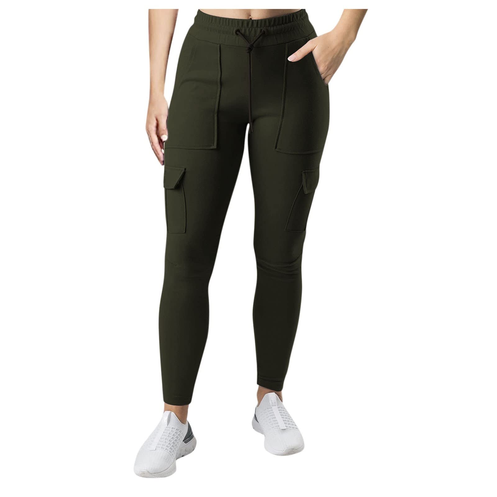 ZPZZ Women's Stretch Elastic Waist Cargo Jogger Pants - Casual Yoga Lounge Pants with Pockets, Loose Fit Comfortable Trousers for Women | Perfect for Workout, Running Errands & Everyday Wear