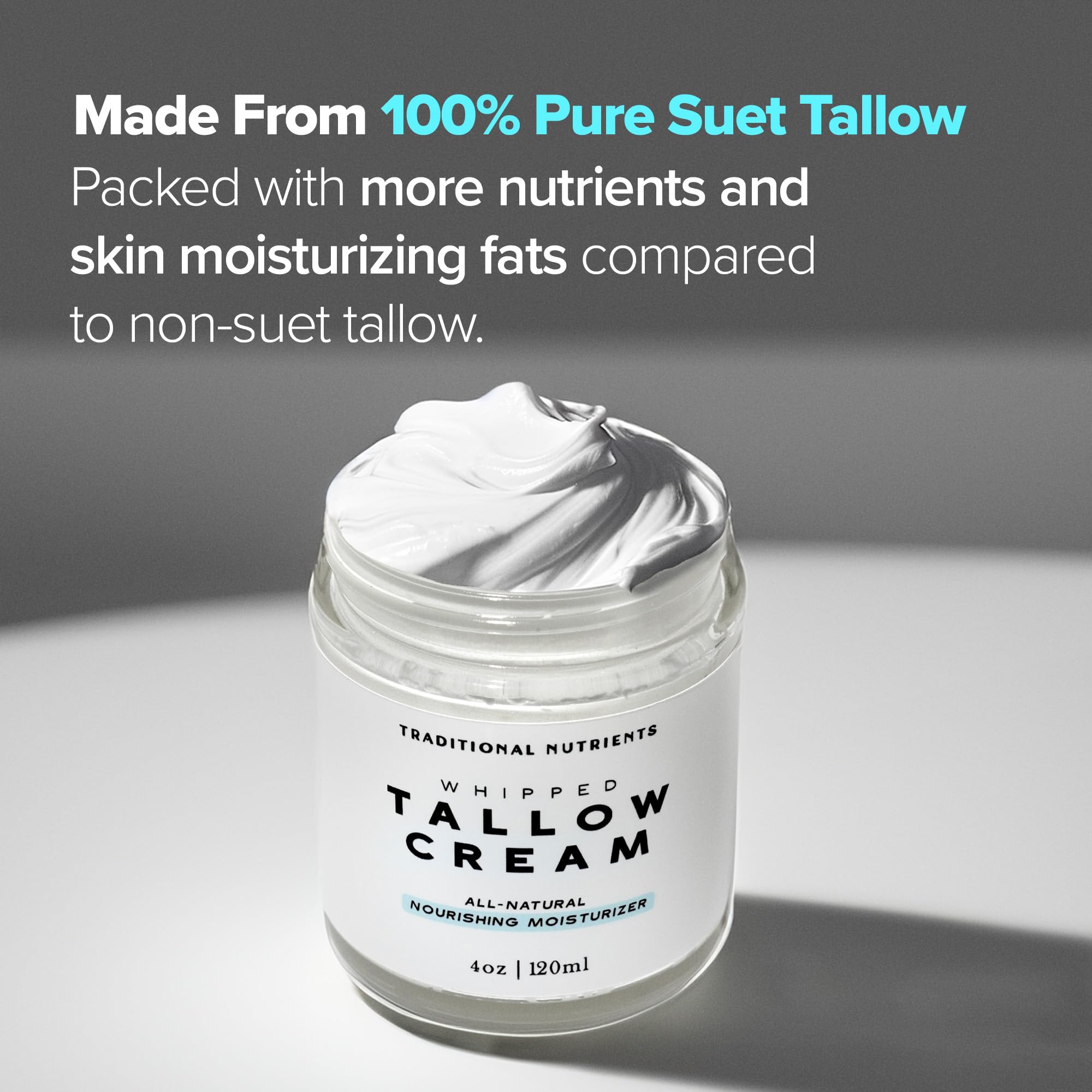 Grass-Fed Whipped Tallow Skin Cream - 100% Pure, No Additives | Tallow Face Moisturizer & Body Lotion | Glass Jar Tallow Balm | Beef Tallow Moisturizer for Dry Skin (8 oz) | Perfect for Sensitive Skin Care & Natural Skincare Routine