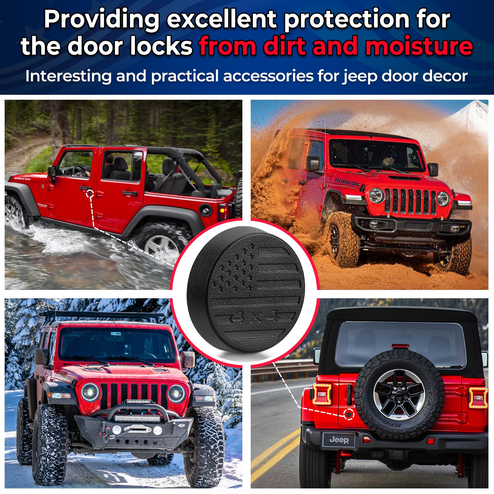 2018-2025 Jeep Wrangler JL & Gladiator JT Front Door Keyhole Covers - Heavy Duty Magnetic Lock Protectors | Rustproof & Anti-Theft Accessories | Perfect for Off-Roading & Urban Driving
