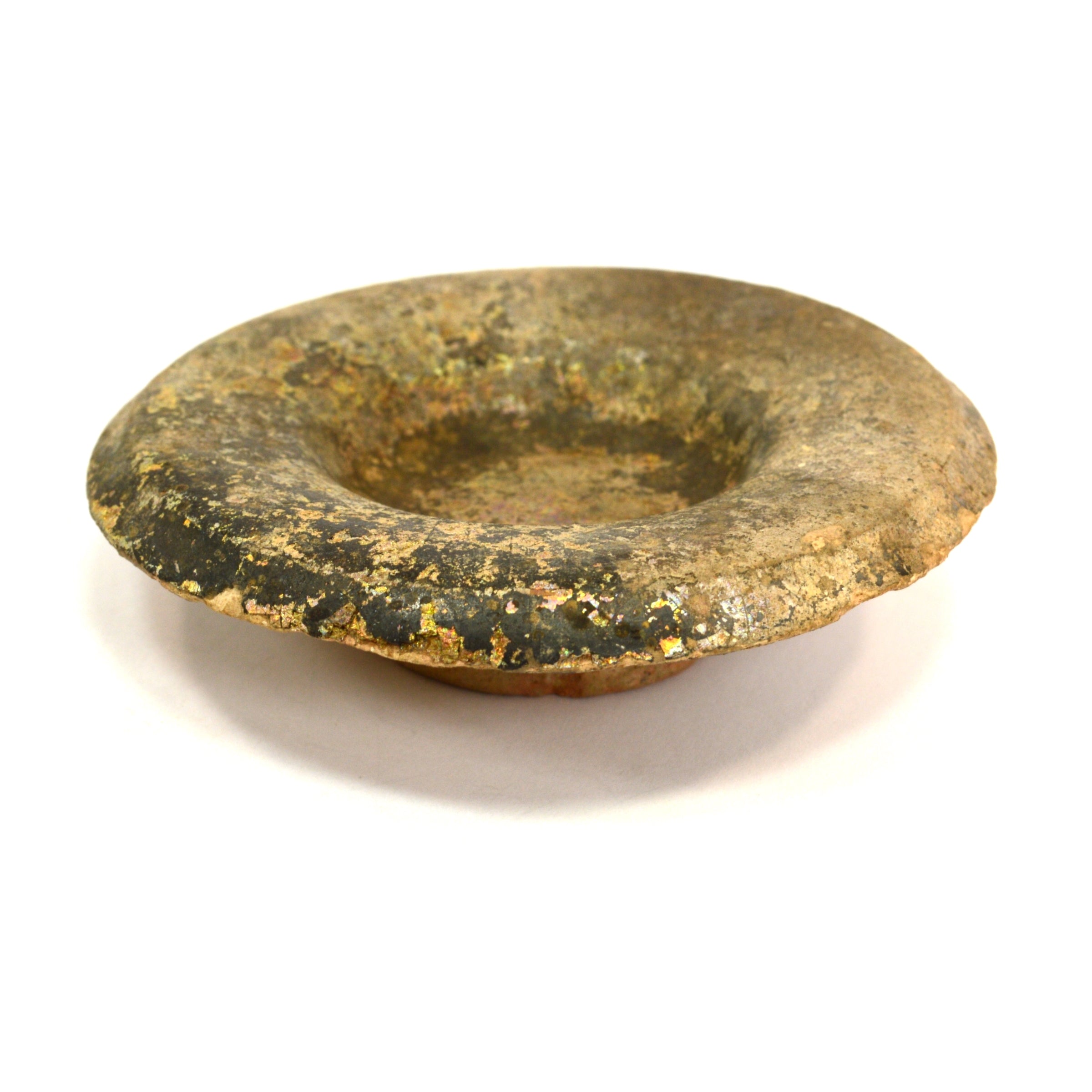 Ancient Terracotta Pottery Vessel Lid with Heavy Iridescence - Authentic Pre-Columbian Artifact for Home Decor & Museum Display