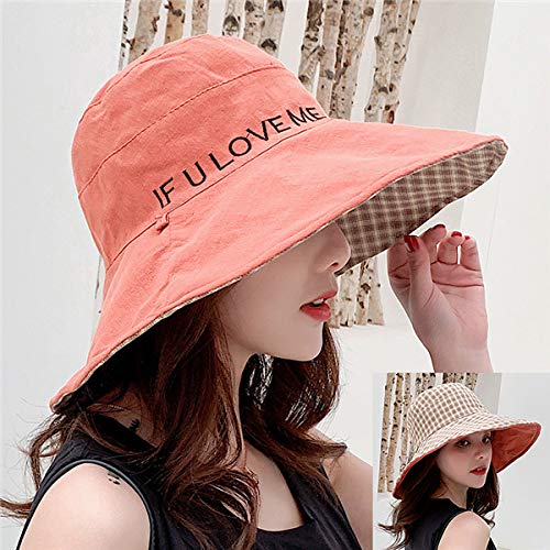Women's Wide Brim Sun Hat - UPF 50+ UV Protection Floppy Beach Hat - Double-Sided Cotton Linen Plaid Foldable Summer Hat for Women - Perfect for Beach Vacations, Pool Parties & Outdoor Activities